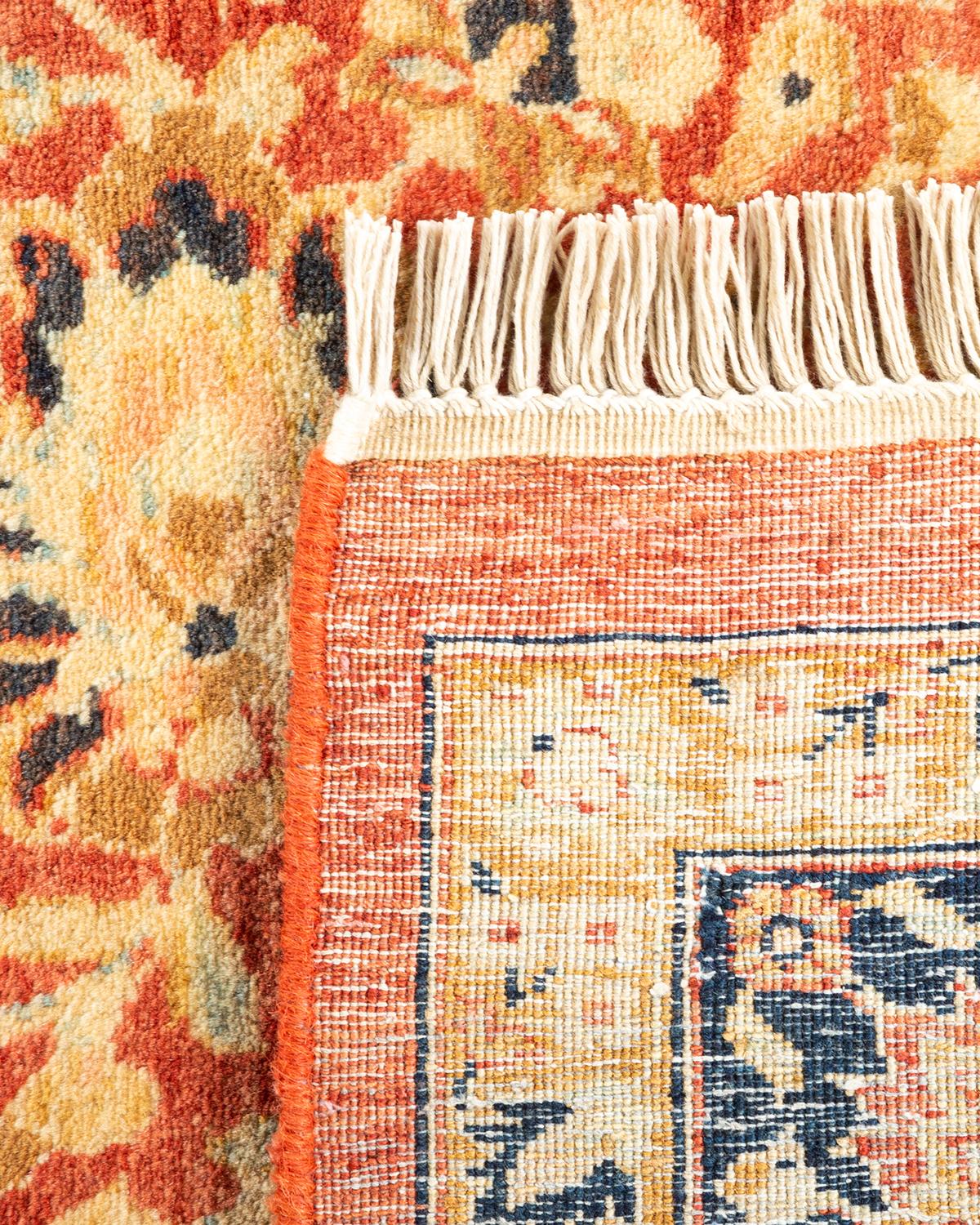 Contemporary One-Of-A-Kind Hand Knotted Oriental Mogul Orange Area Rug For Sale