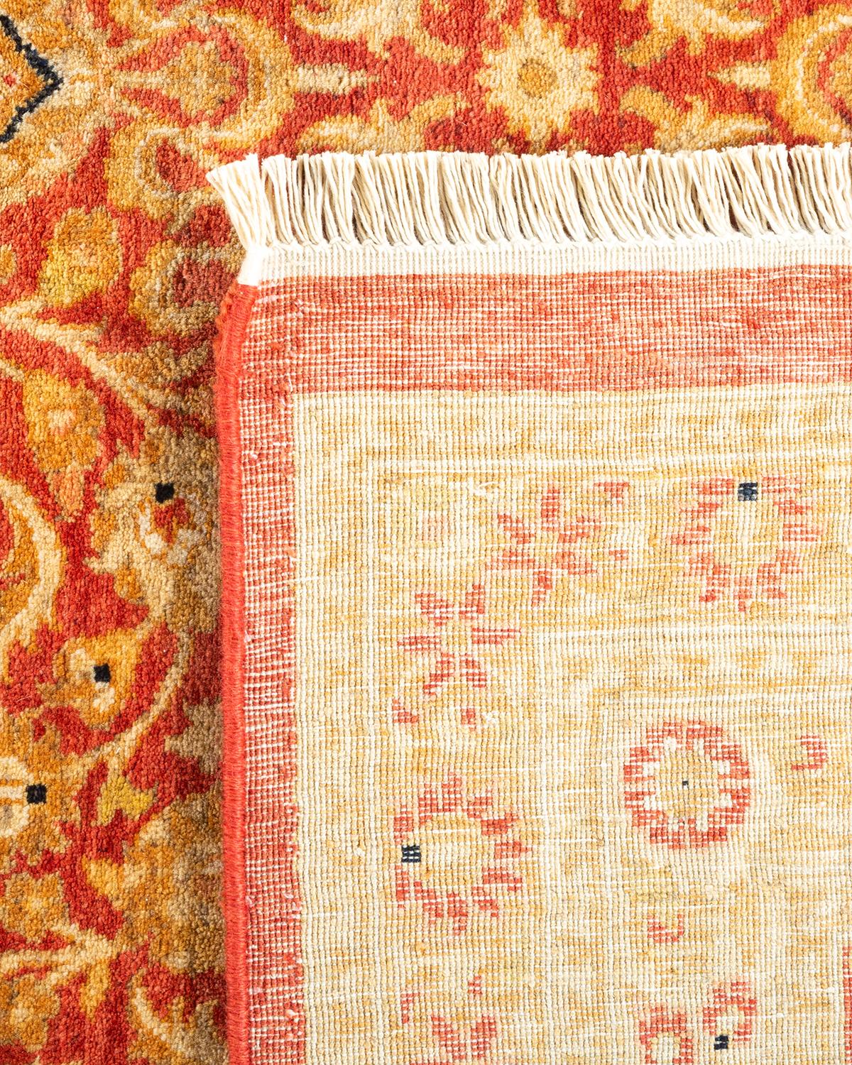 Contemporary One-Of-A-Kind Hand Knotted Oriental Mogul Orange Area Rug For Sale