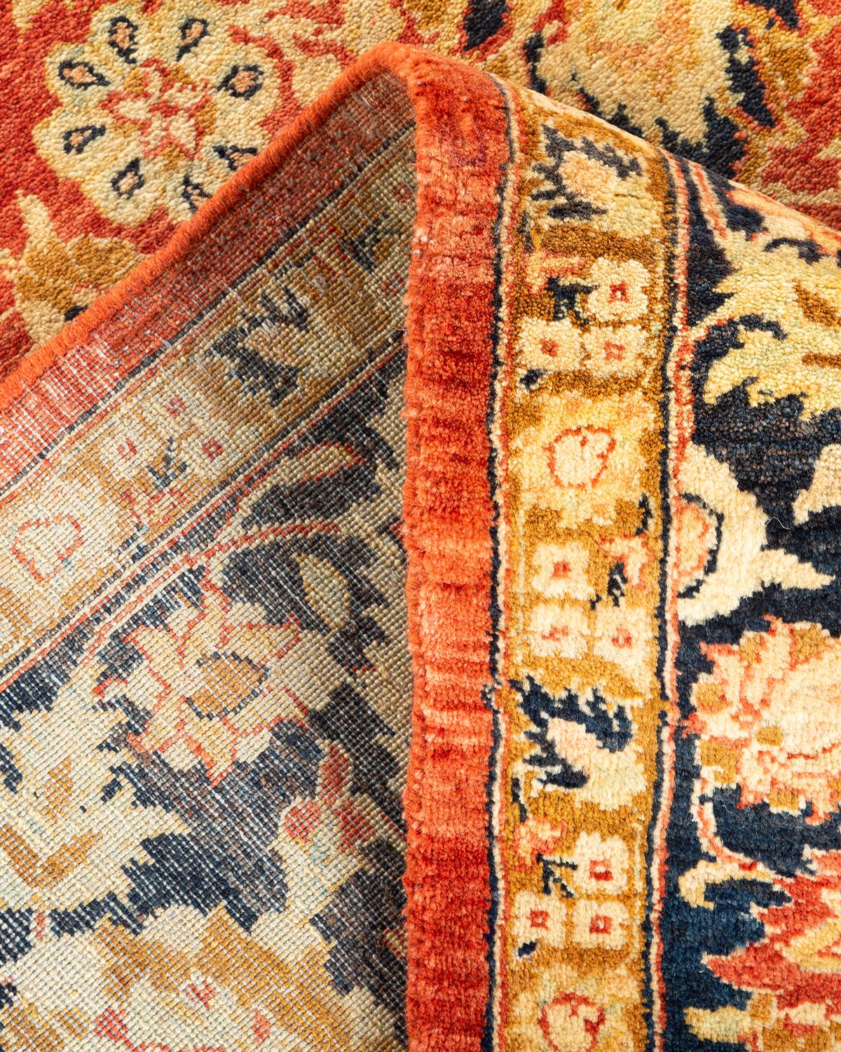 Wool One-Of-A-Kind Hand Knotted Oriental Mogul Orange Area Rug For Sale