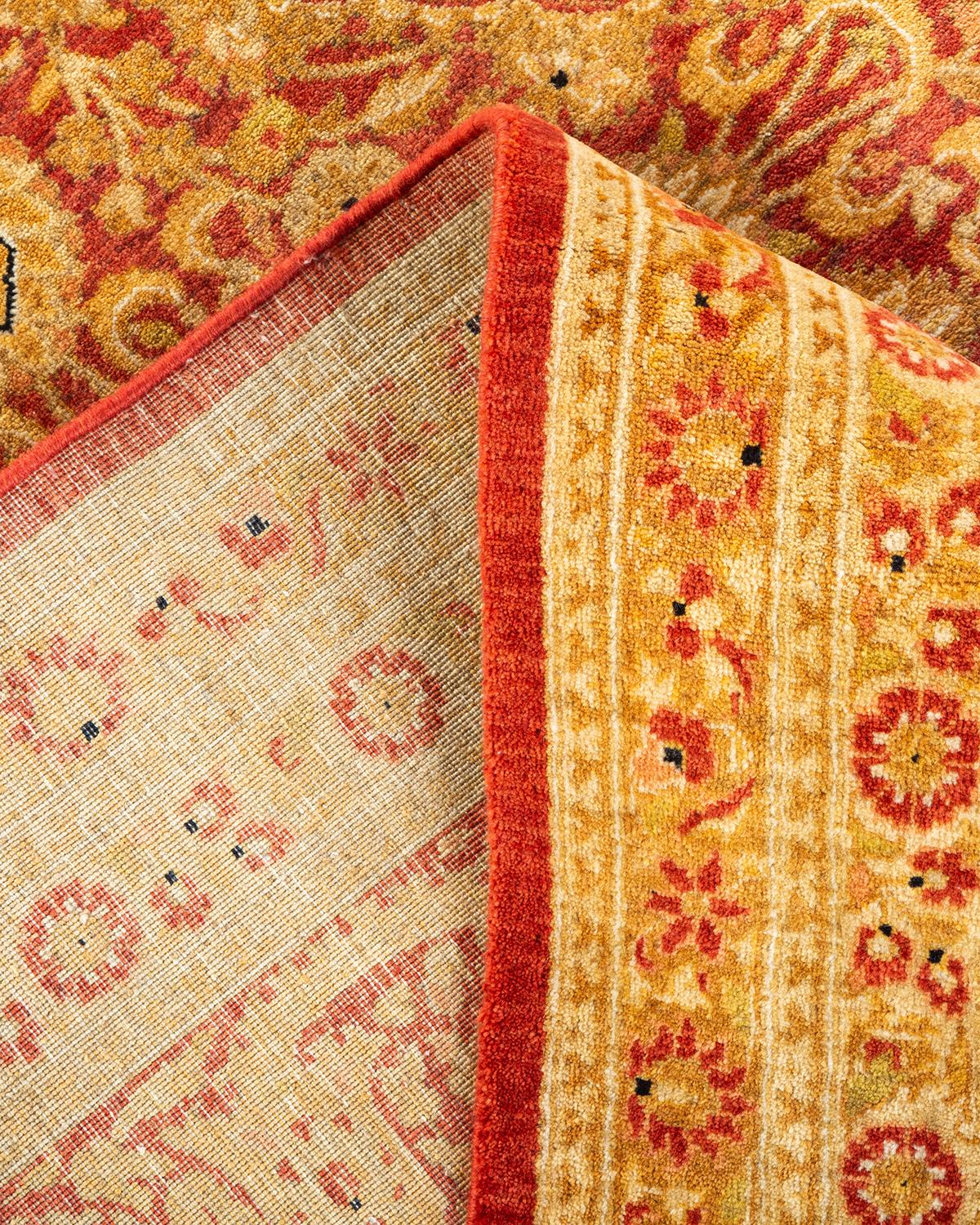 Wool One-Of-A-Kind Hand Knotted Oriental Mogul Orange Area Rug For Sale