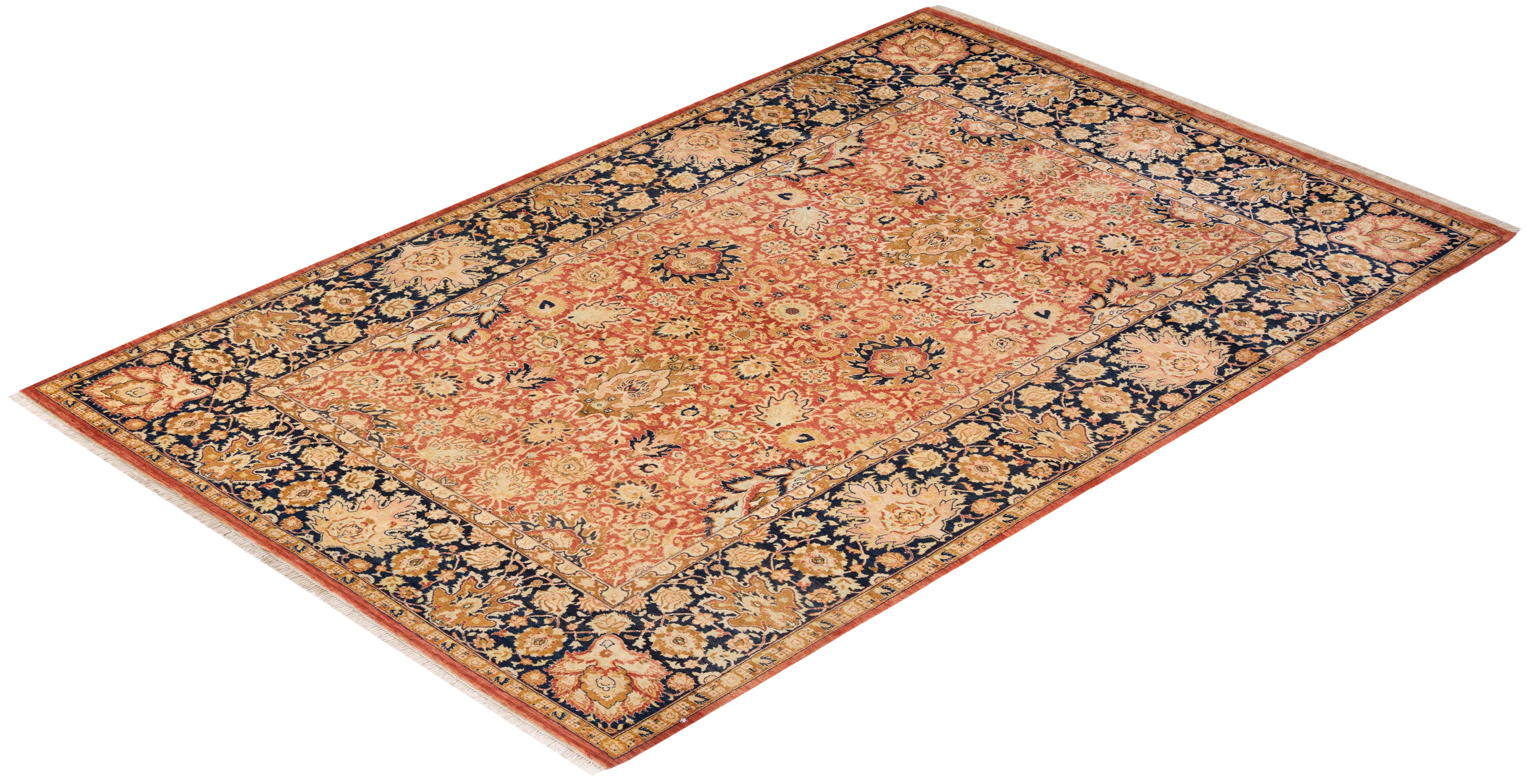 One-Of-A-Kind Hand Knotted Oriental Mogul Orange Area Rug For Sale 2