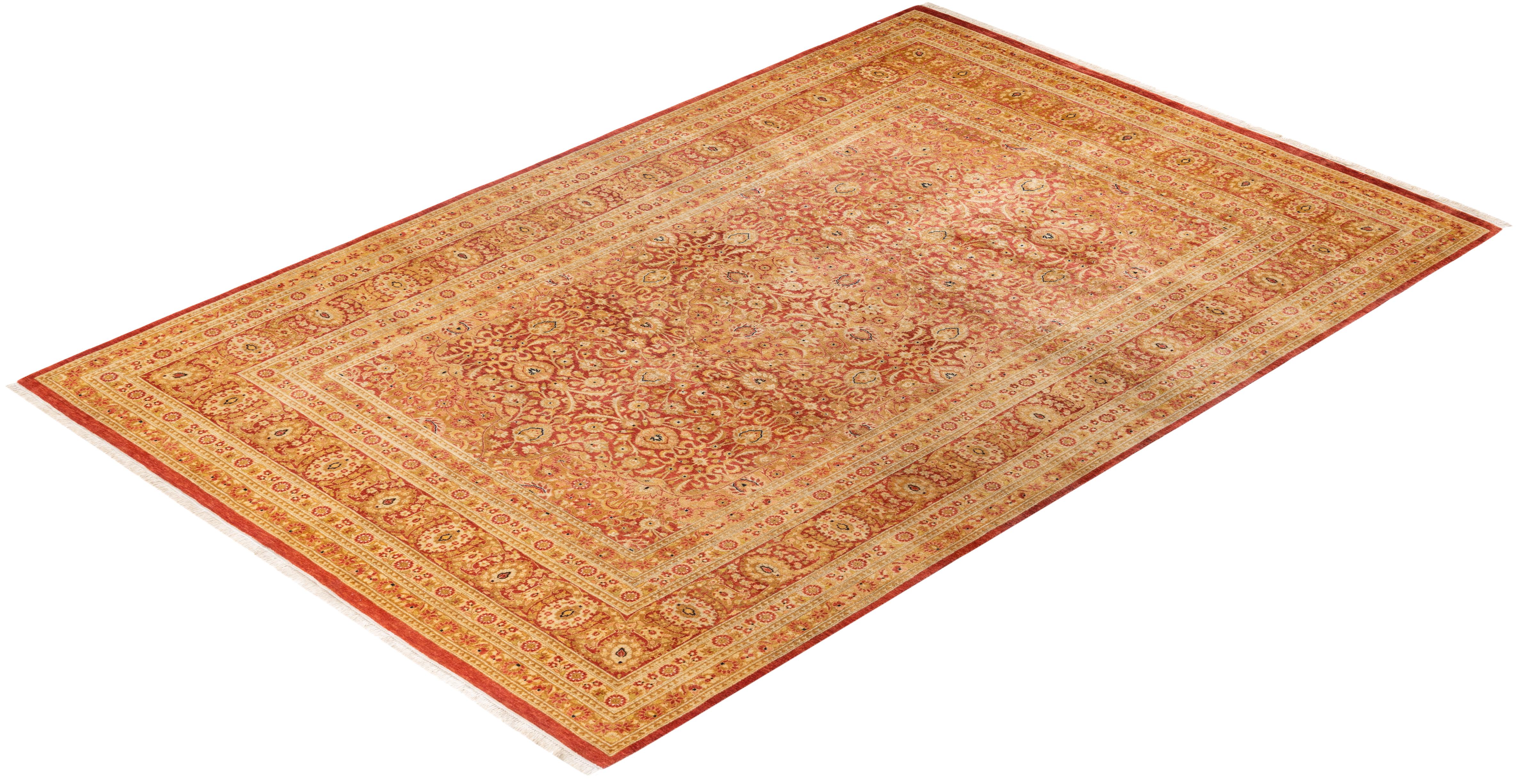 One-Of-A-Kind Hand Knotted Oriental Mogul Orange Area Rug For Sale 2