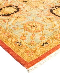 Handgeknüpfter orientalischer Mogul-Teppich in Orange, Unikat