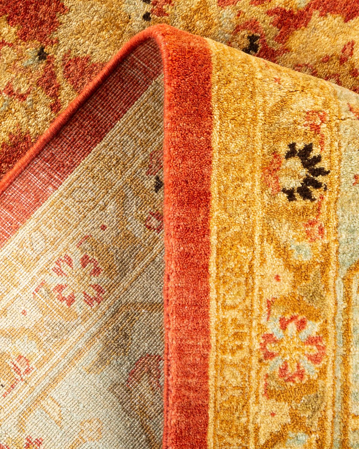 Handgeknüpfter orientalischer Mogul-Teppich in Orange, Unikat (Wolle) im Angebot