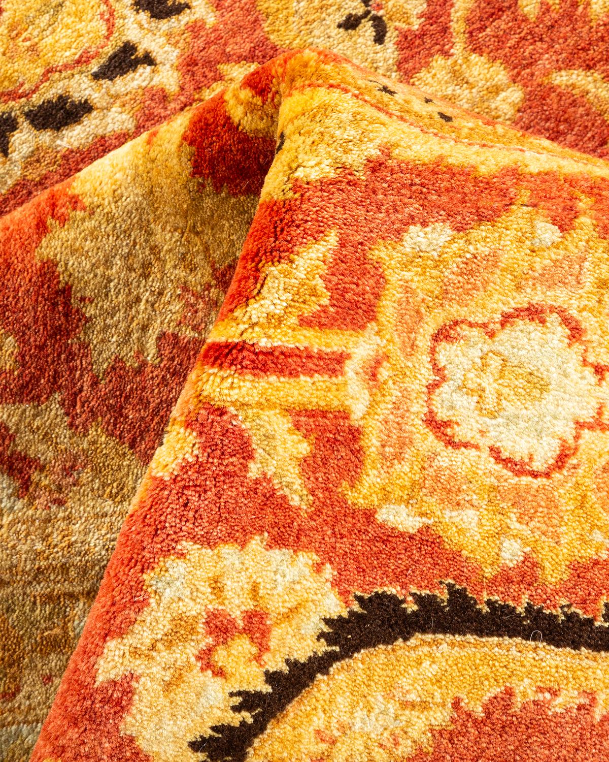 Handgeknüpfter orientalischer Mogul-Teppich in Orange, Unikat im Angebot 1