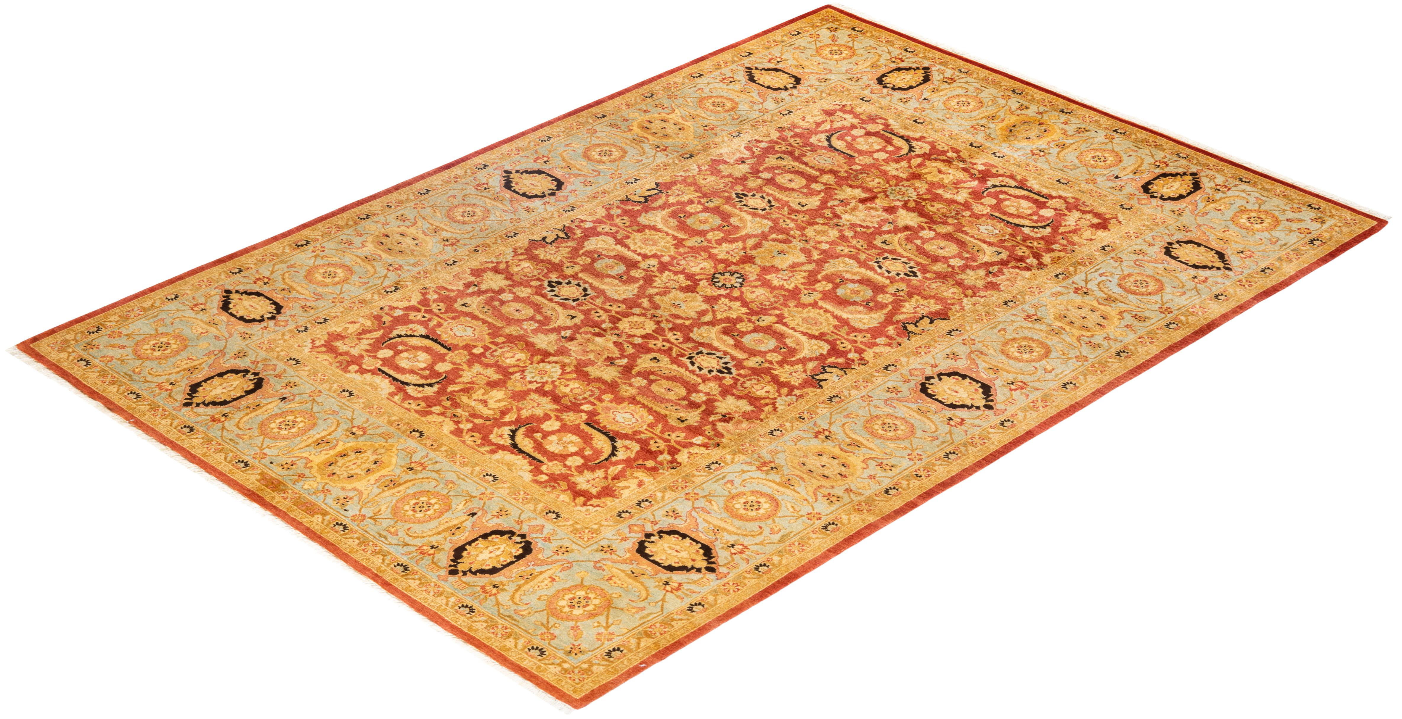 Handgeknüpfter orientalischer Mogul-Teppich in Orange, Unikat im Angebot 2