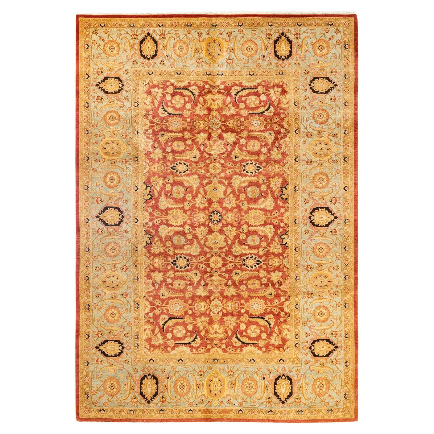 Handgeknüpfter orientalischer Mogul-Teppich in Orange, Unikat im Angebot