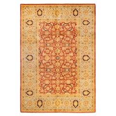 Handgeknüpfter orientalischer Mogul-Teppich in Orange, Unikat