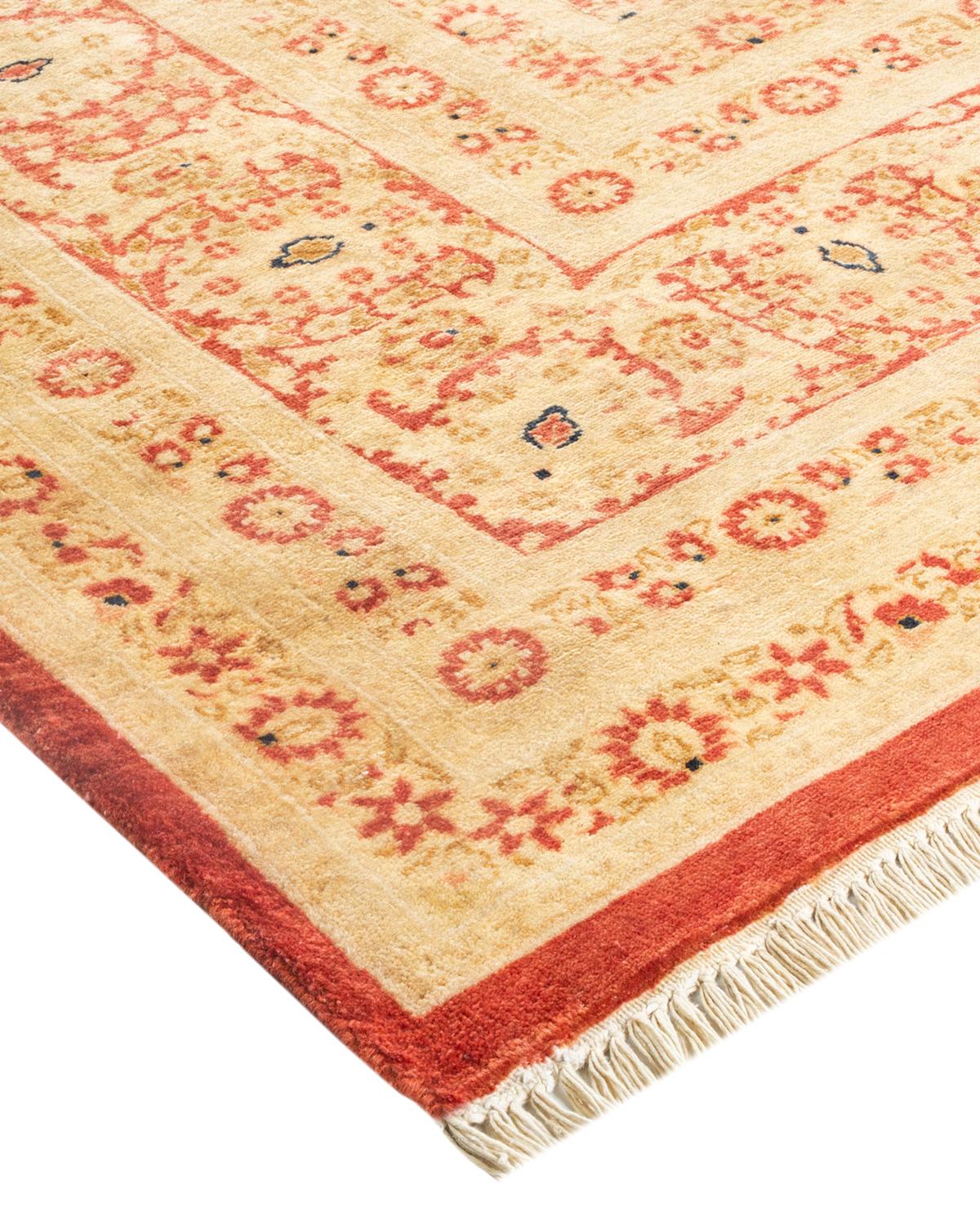 Pakistani One-Of-A-Kind Hand Knotted Oriental Mogul Orange Area Rug For Sale