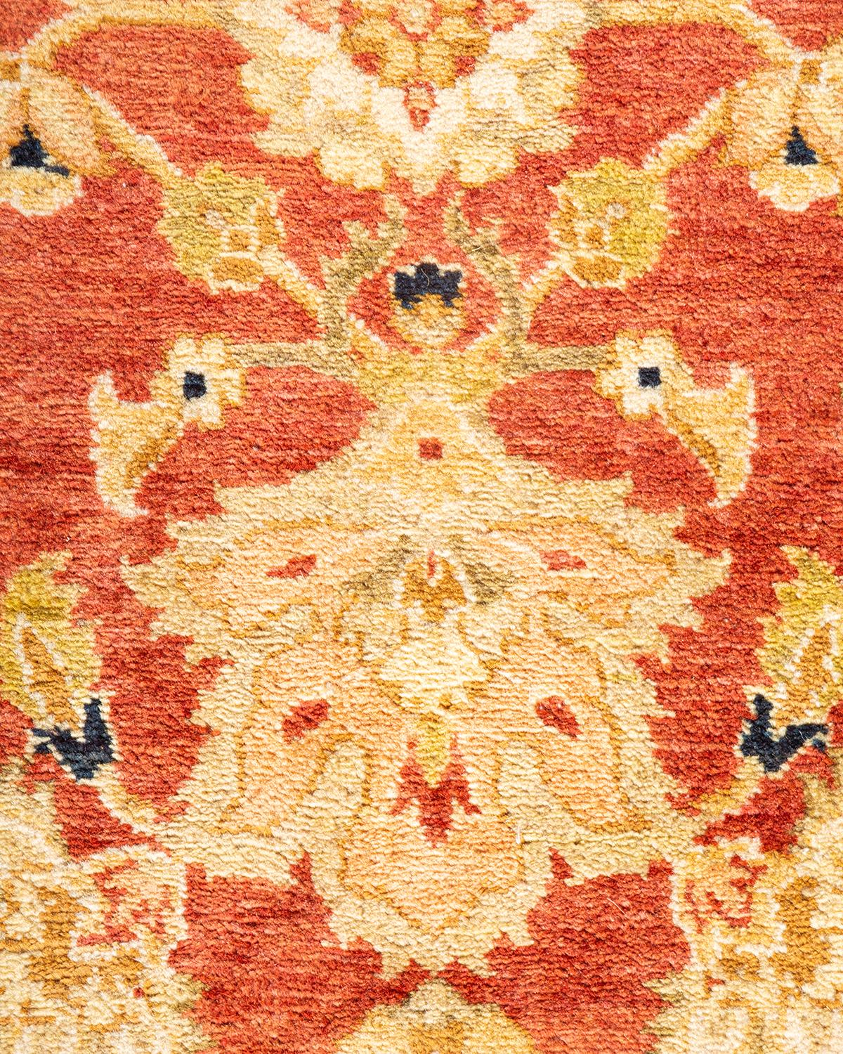 Pakistani One-of-a-Kind Hand Knotted Oriental Mogul Orange Area Rug For Sale