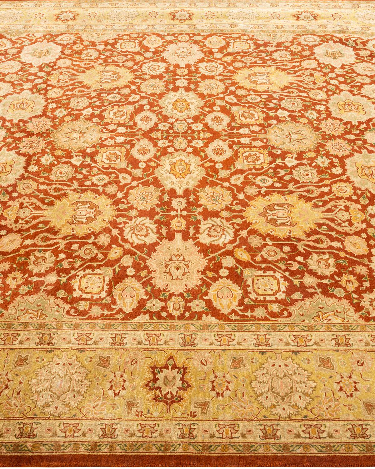 One-Of-A-Kind Hand Knotted Oriental Mogul Orange Area Rug In New Condition For Sale In Norwalk, CT