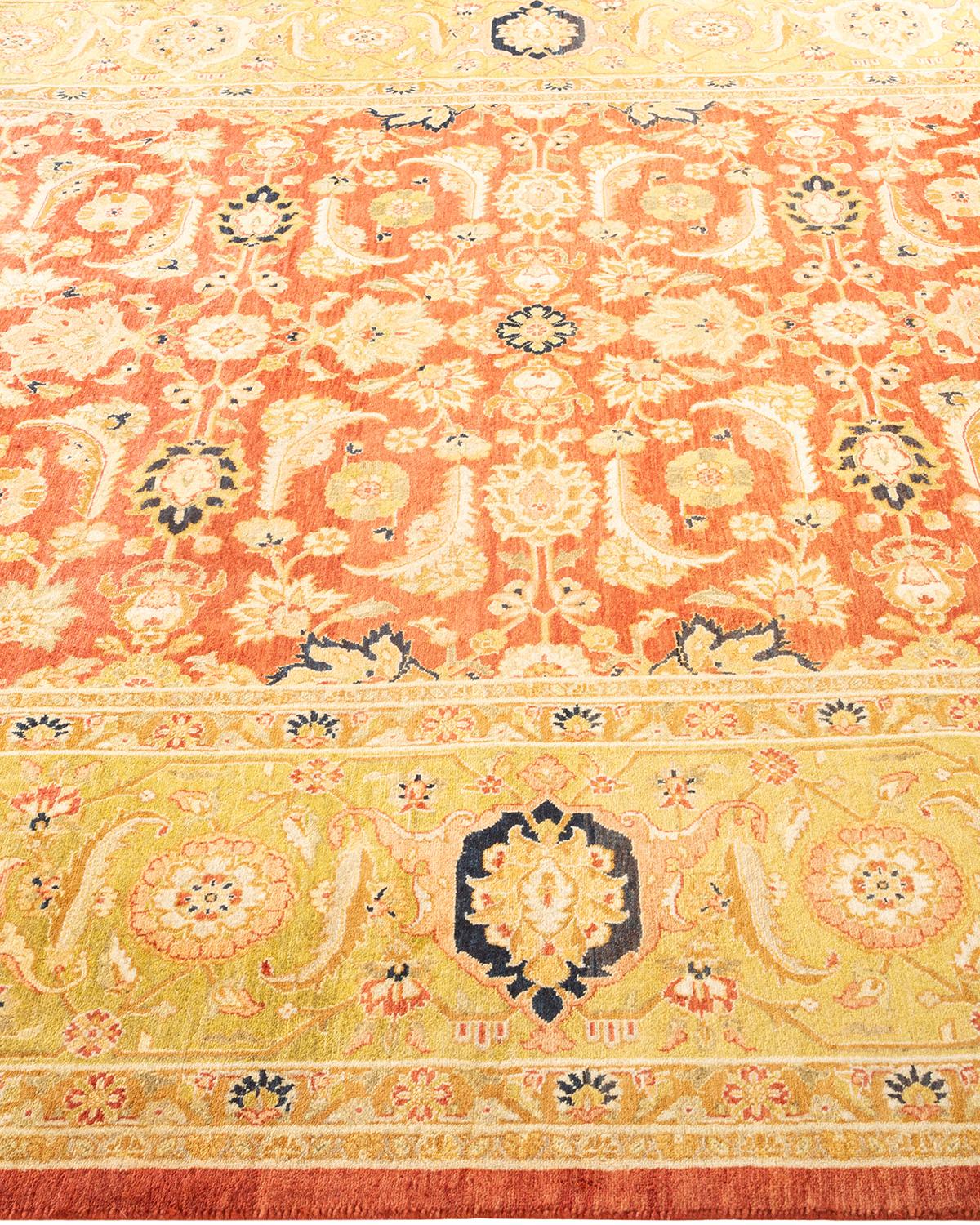 One-of-a-Kind Hand Knotted Oriental Mogul Orange Area Rug In New Condition For Sale In Norwalk, CT