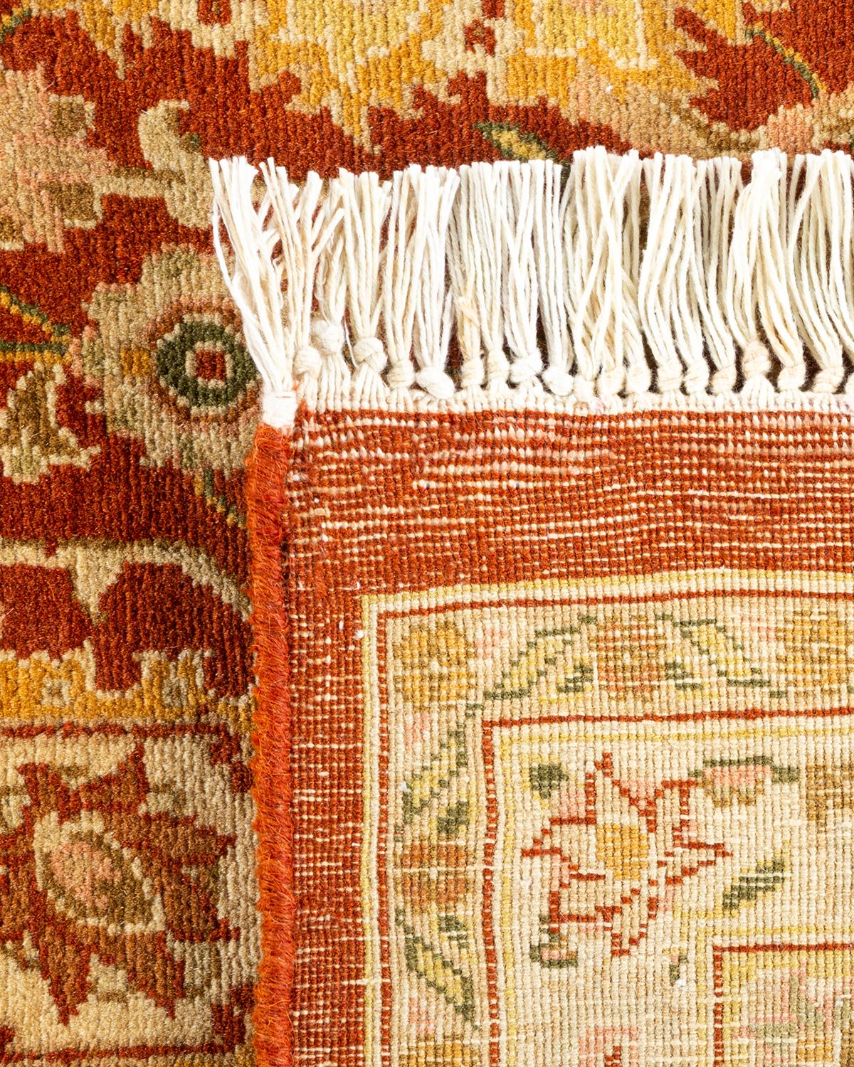 Contemporary One-Of-A-Kind Hand Knotted Oriental Mogul Orange Area Rug For Sale