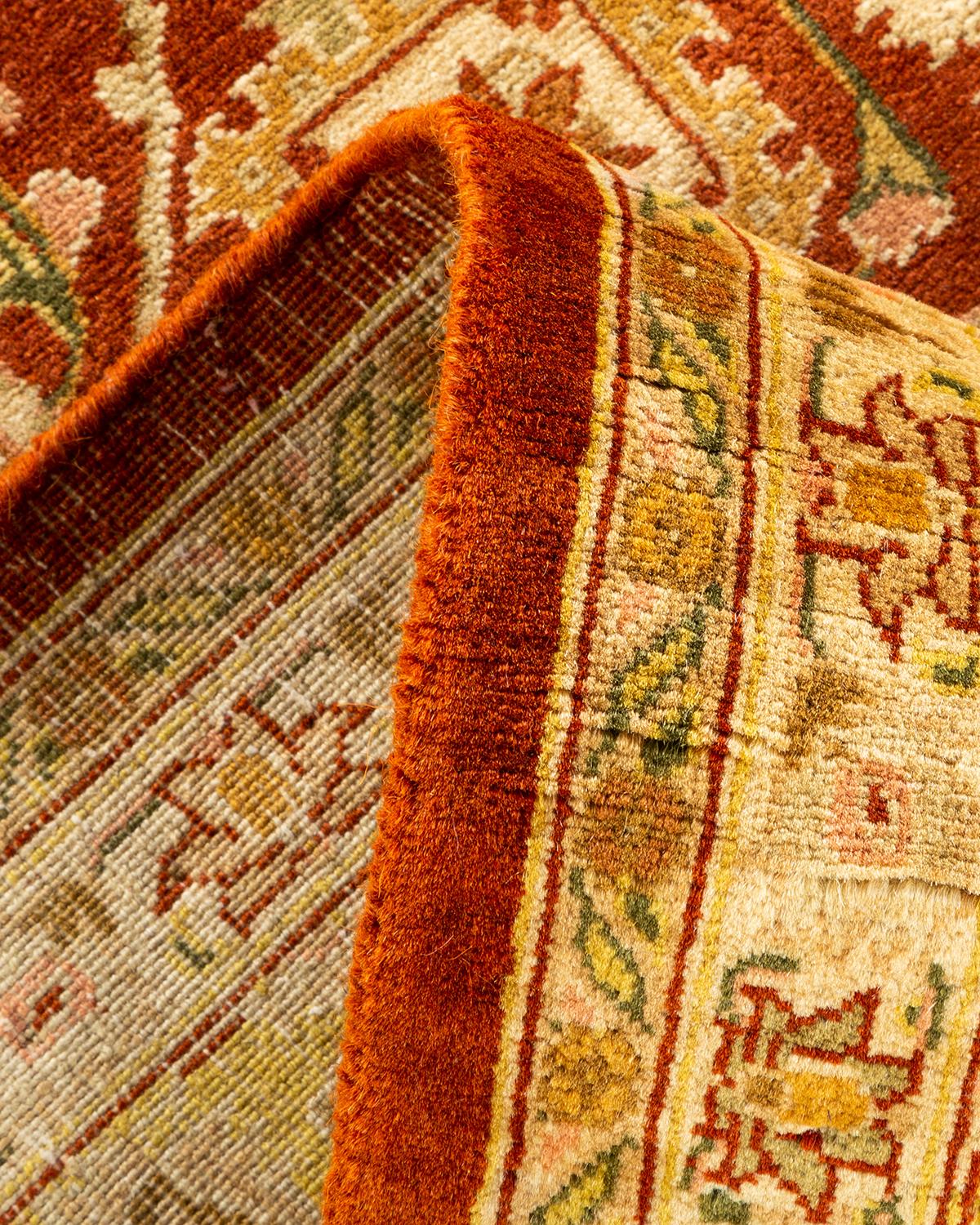 Wool One-Of-A-Kind Hand Knotted Oriental Mogul Orange Area Rug For Sale