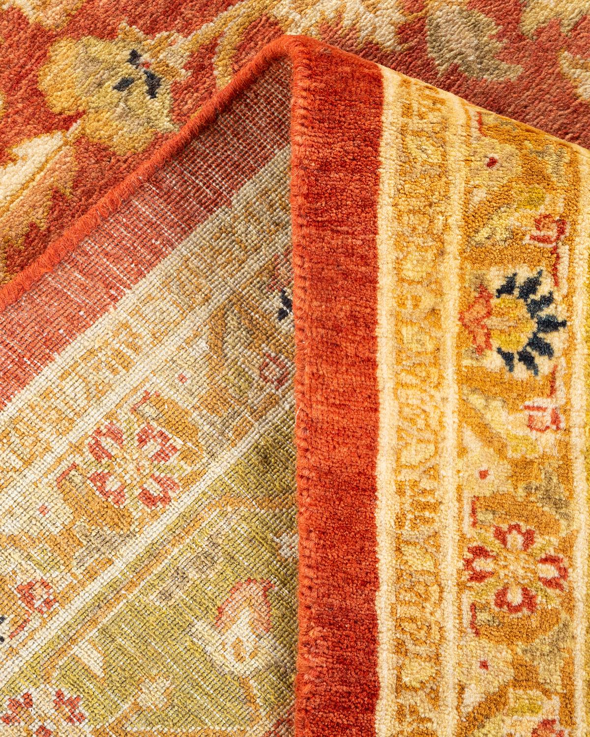 Wool One-of-a-Kind Hand Knotted Oriental Mogul Orange Area Rug For Sale