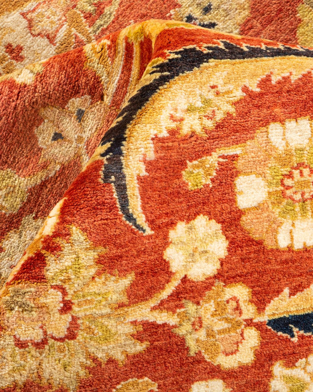 One-of-a-Kind Hand Knotted Oriental Mogul Orange Area Rug For Sale 1