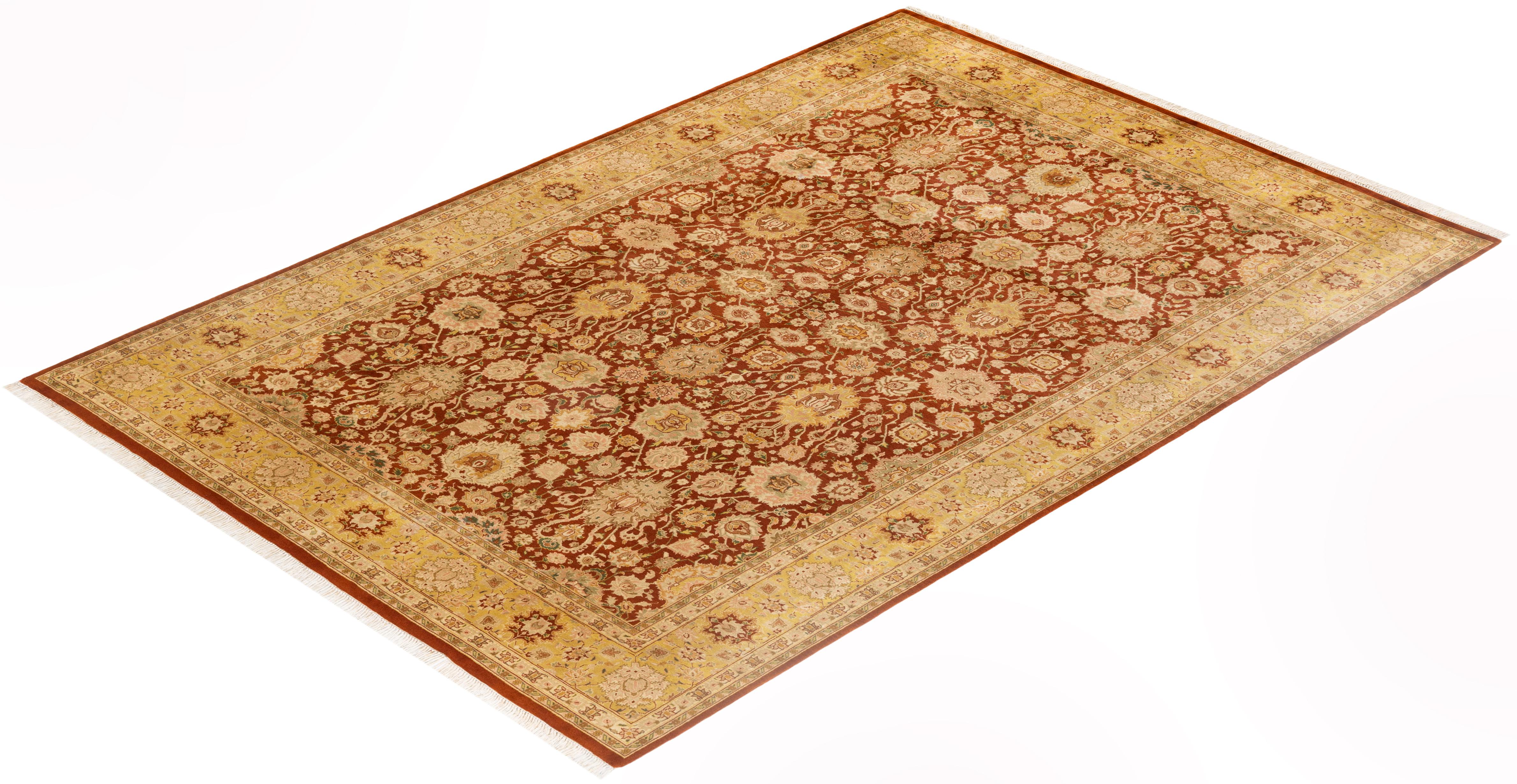 One-Of-A-Kind Hand Knotted Oriental Mogul Orange Area Rug For Sale 2