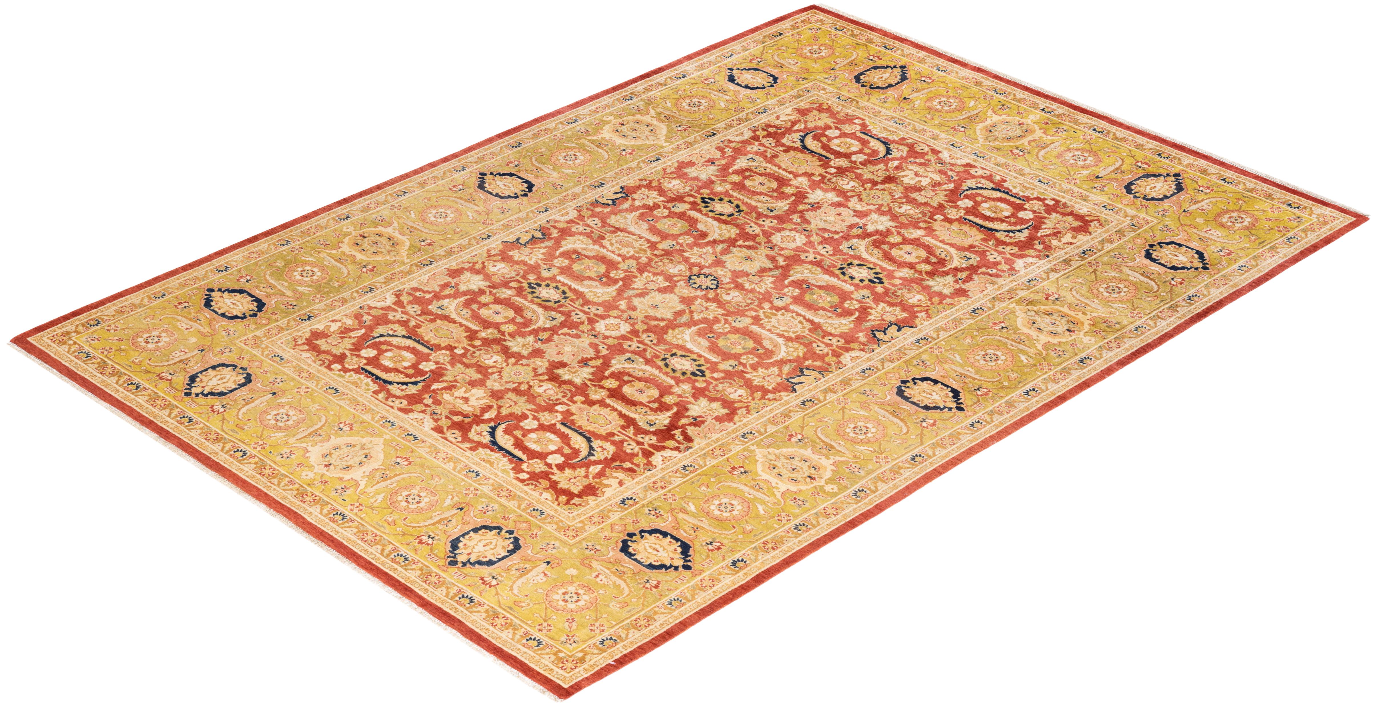 One-of-a-Kind Hand Knotted Oriental Mogul Orange Area Rug For Sale 2
