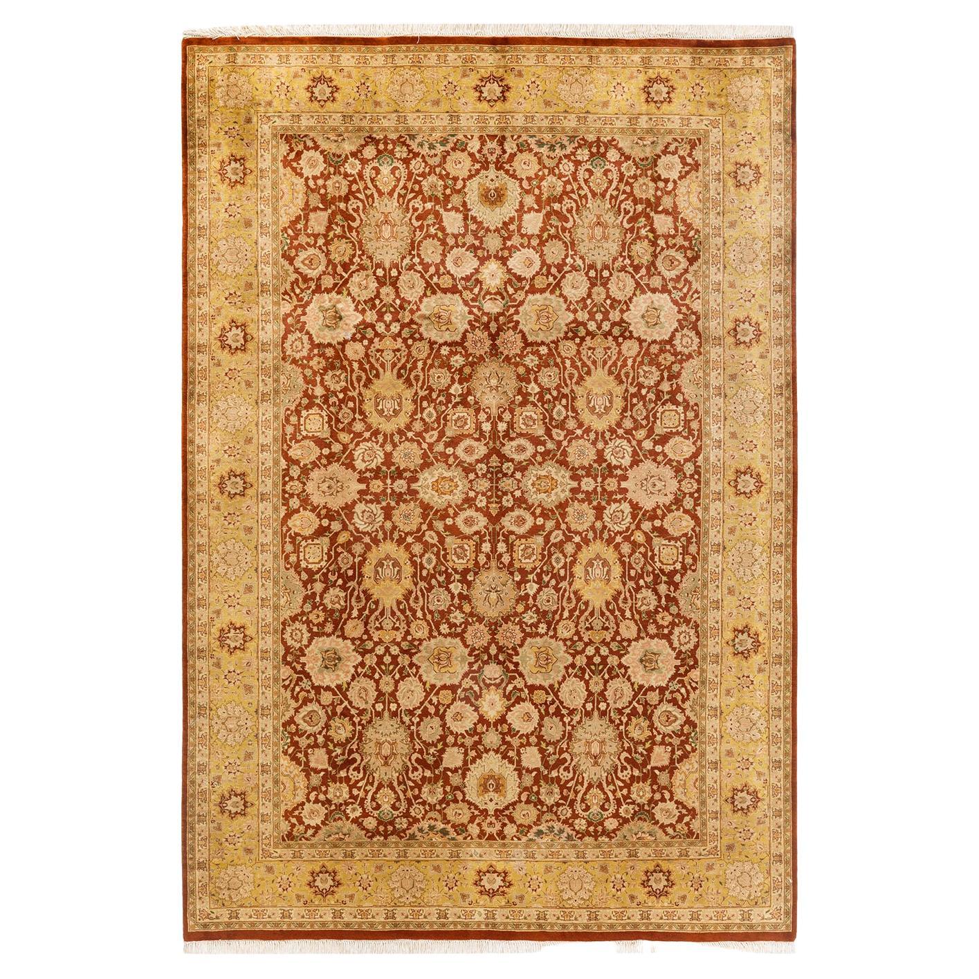 One-Of-A-Kind Hand Knotted Oriental Mogul Orange Area Rug For Sale