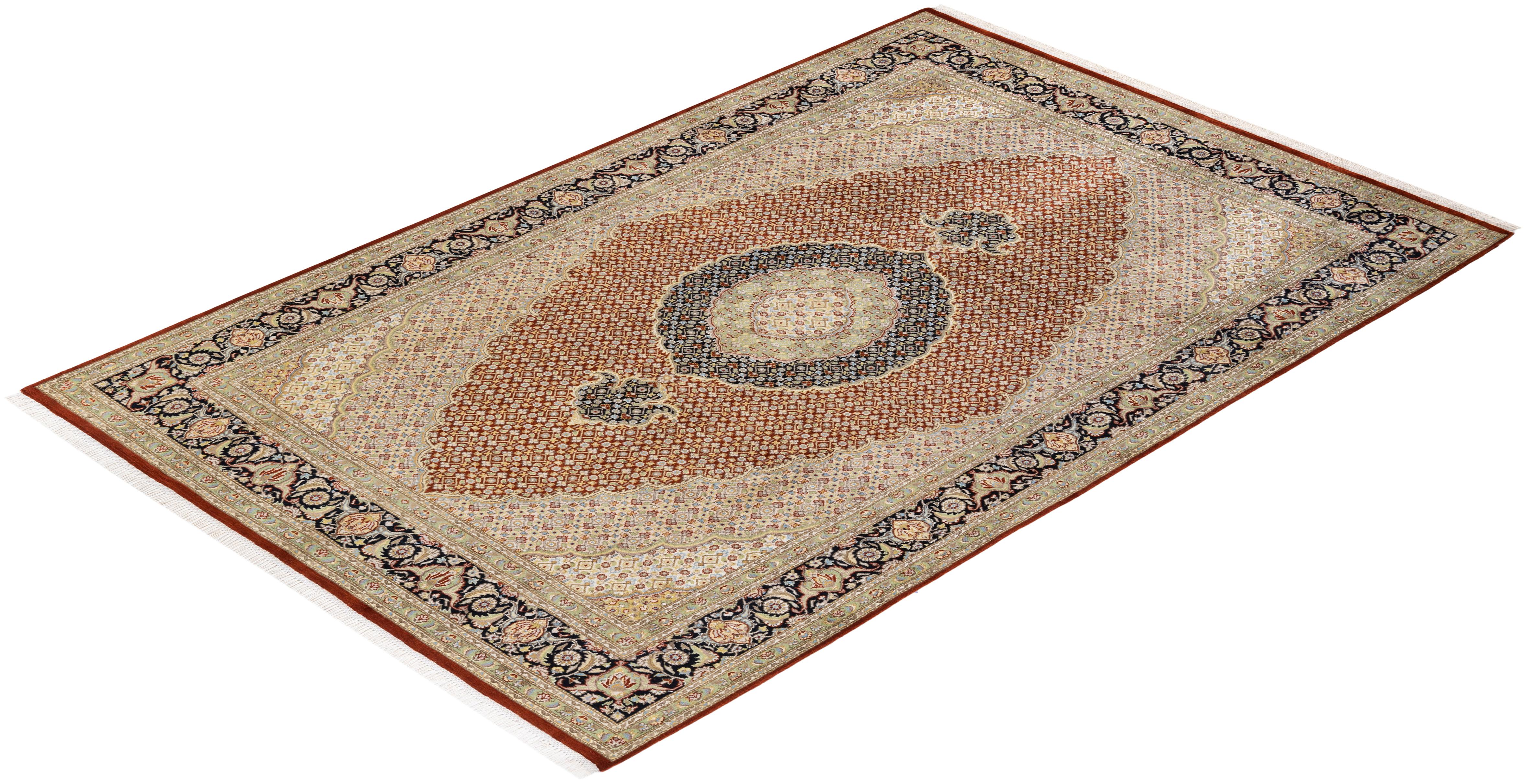 Tappeto d'area arancione Oriental Mogul, unico nel suo genere, annodato a mano in vendita 2
