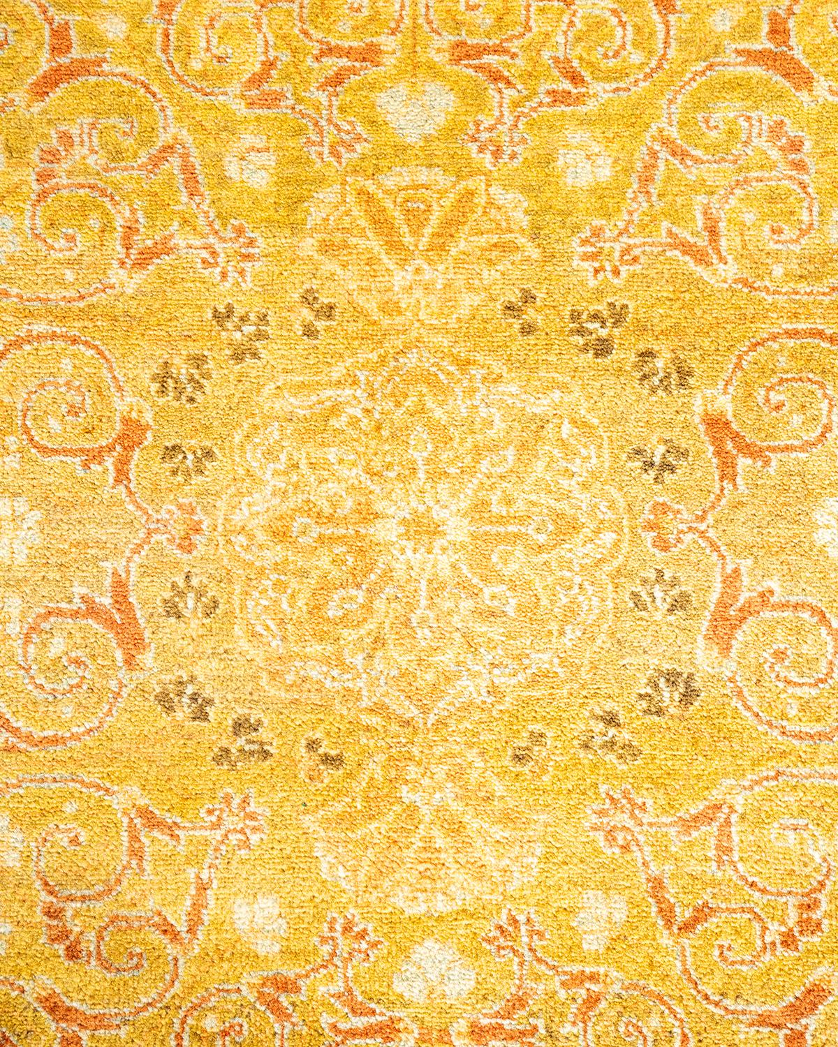 Pakistani One-Of-A-Kind Hand Knotted Oriental Mogul Orange Area Rug For Sale