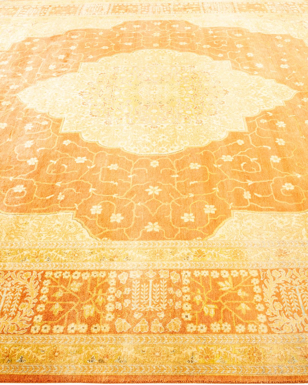 One-Of-A-Kind Hand Knotted Oriental Mogul Orange Area Rug In New Condition For Sale In Norwalk, CT