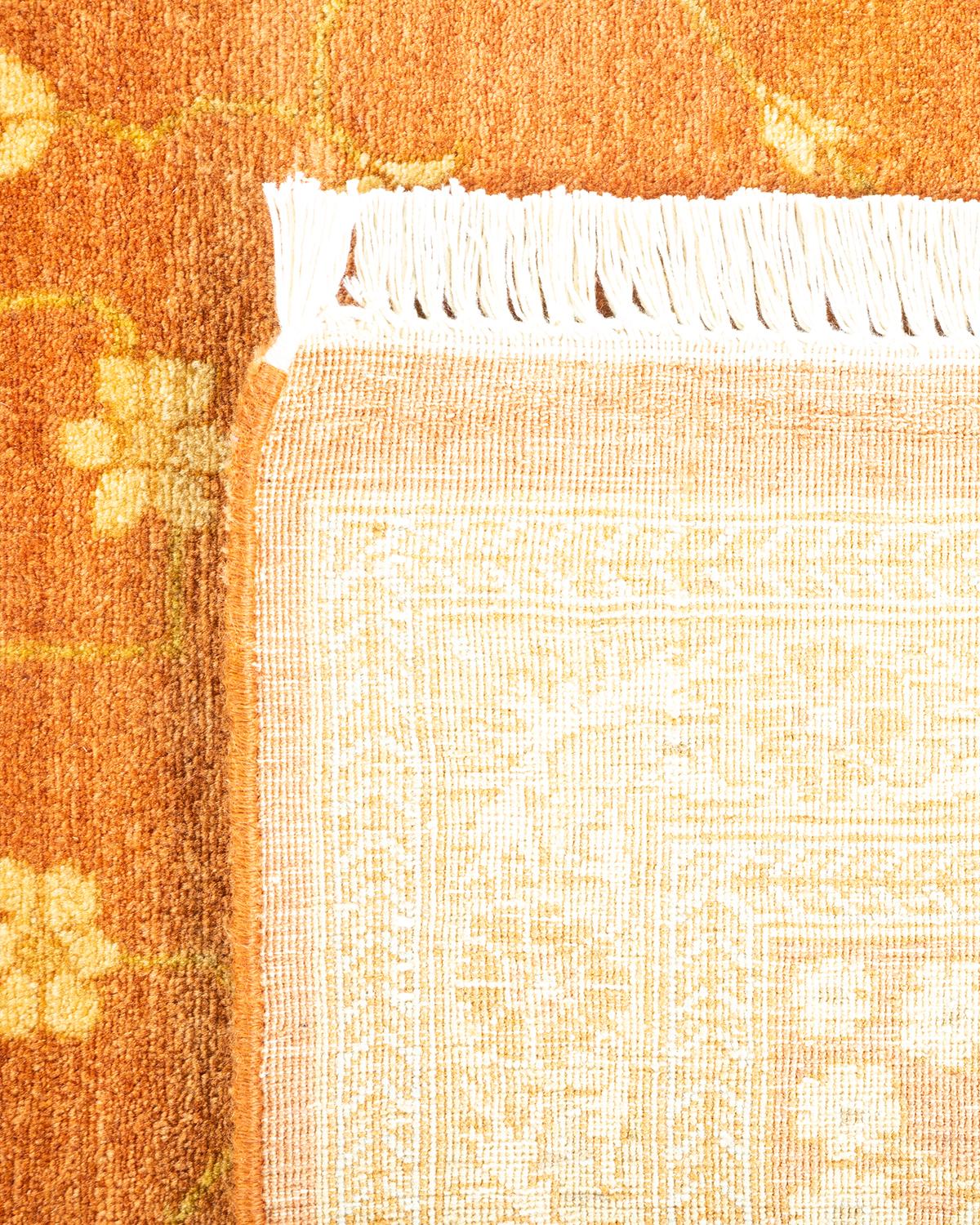Contemporary One-Of-A-Kind Hand Knotted Oriental Mogul Orange Area Rug For Sale