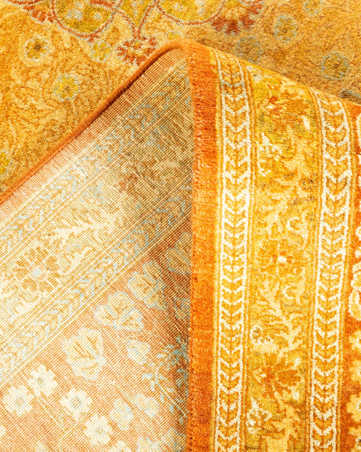 Wool One-Of-A-Kind Hand Knotted Oriental Mogul Orange Area Rug For Sale