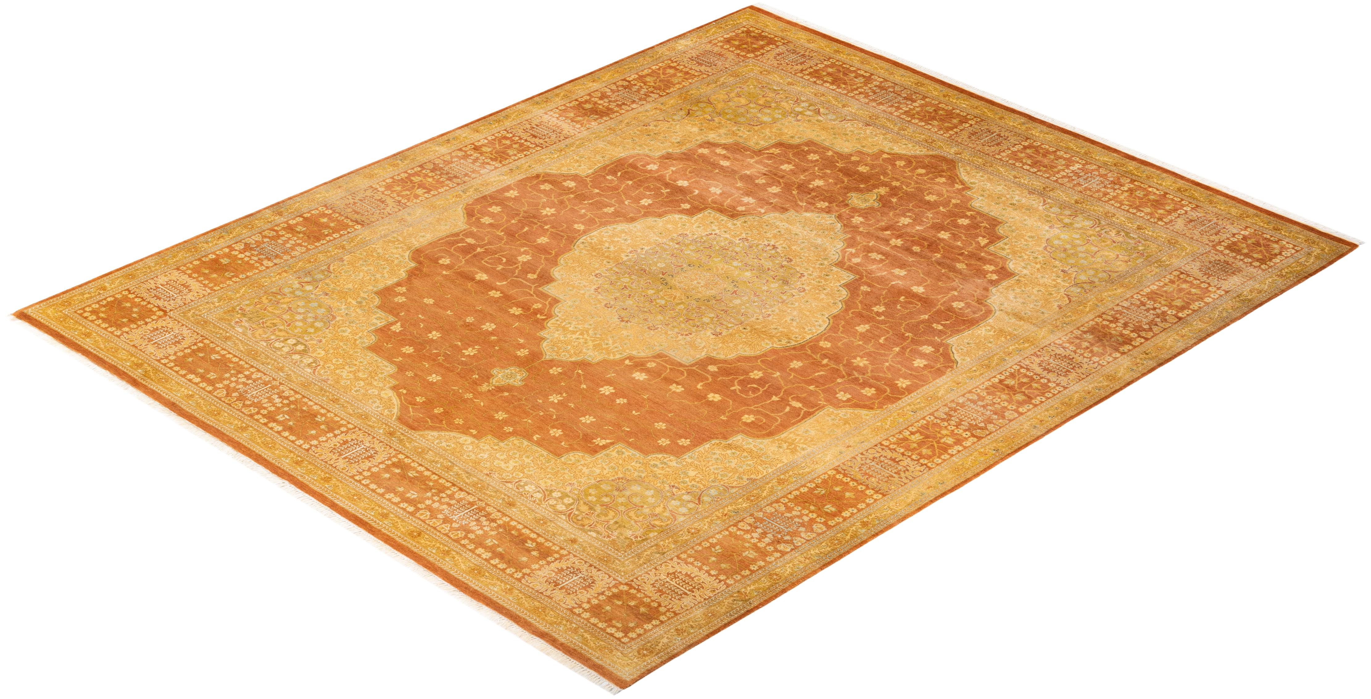 One-Of-A-Kind Hand Knotted Oriental Mogul Orange Area Rug For Sale 2