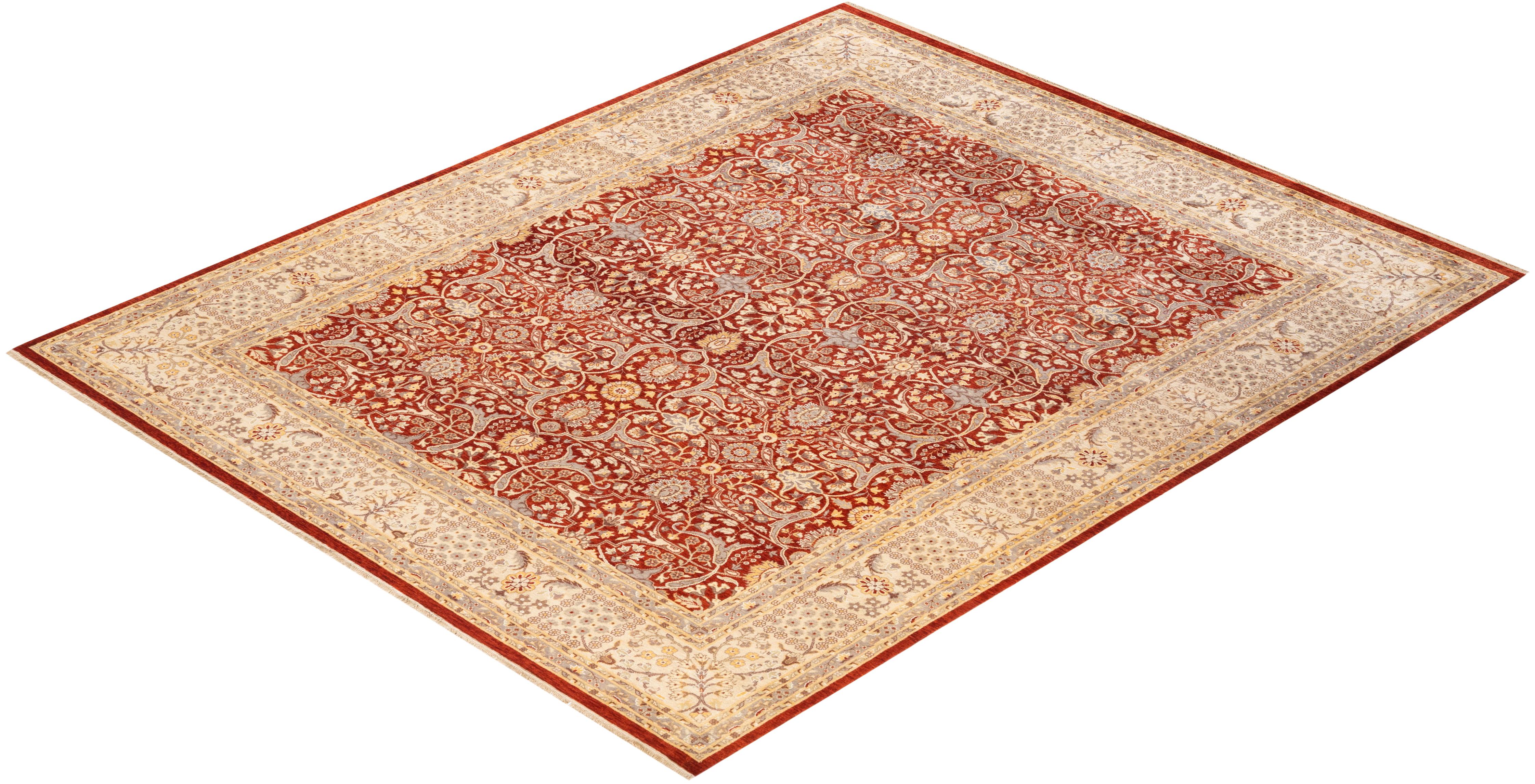 Handgeknüpfter orientalischer Mogul-Teppich in Orange, Unikat im Angebot 2