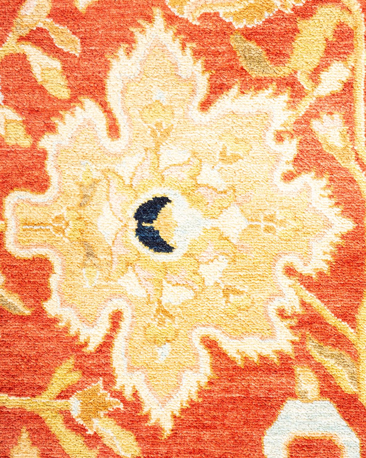 Pakistani One-of-a-kind Hand Knotted Oriental Mogul Orange Area Rug For Sale
