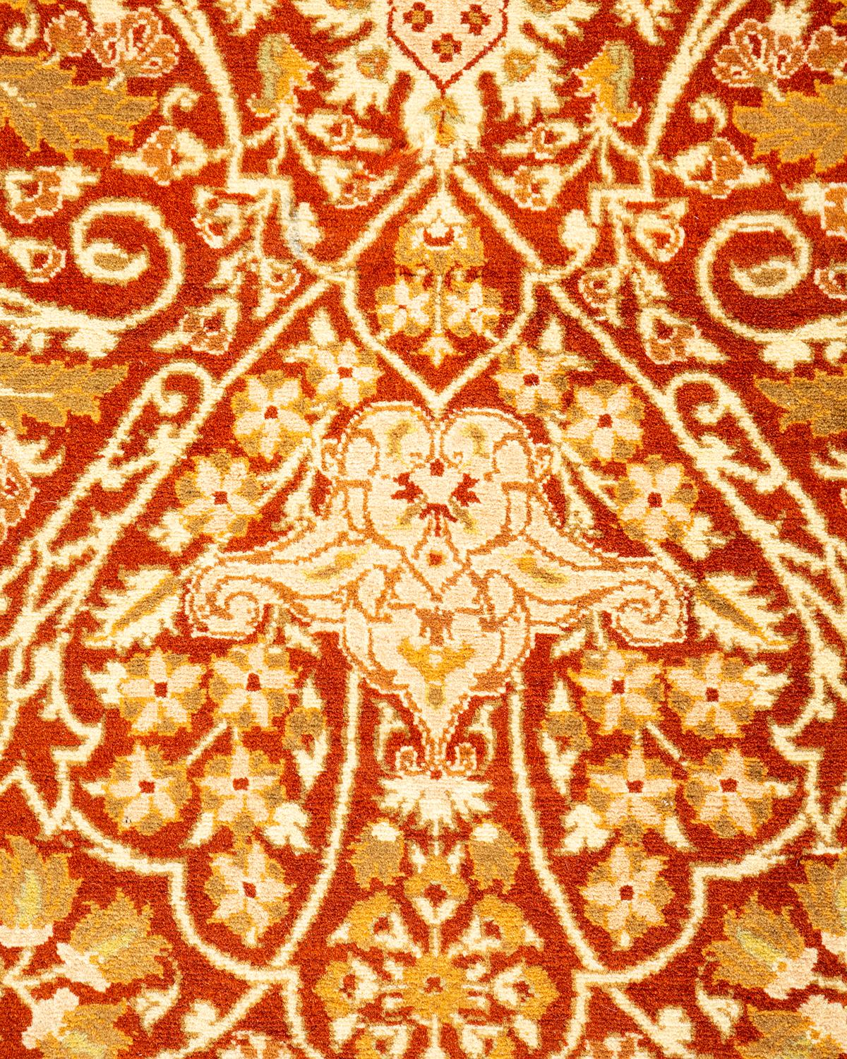 Pakistani One-of-a-kind Hand Knotted Oriental Mogul Orange Area Rug For Sale