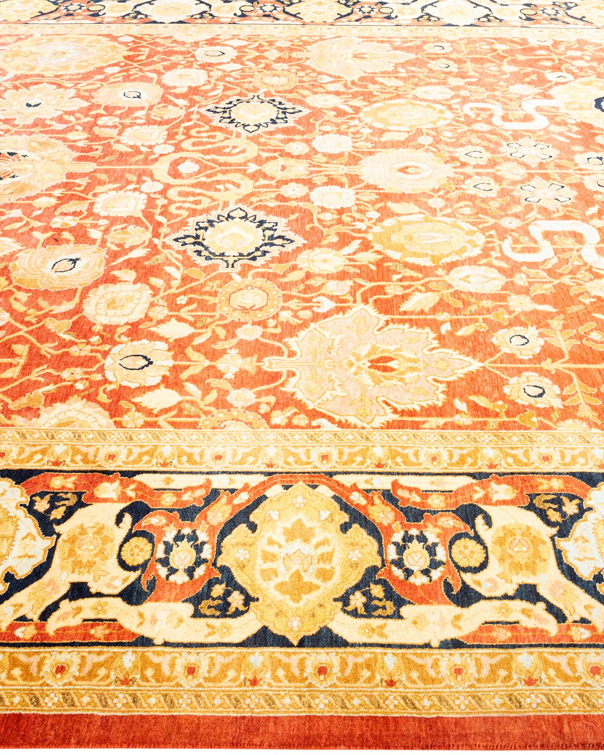 One-of-a-kind Hand Knotted Oriental Mogul Orange Area Rug In New Condition For Sale In Norwalk, CT