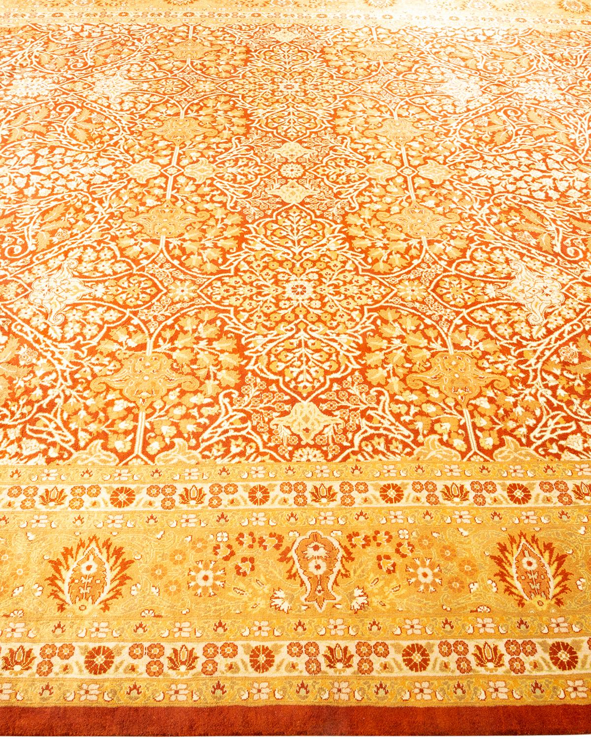 One-of-a-kind Hand Knotted Oriental Mogul Orange Area Rug In New Condition For Sale In Norwalk, CT