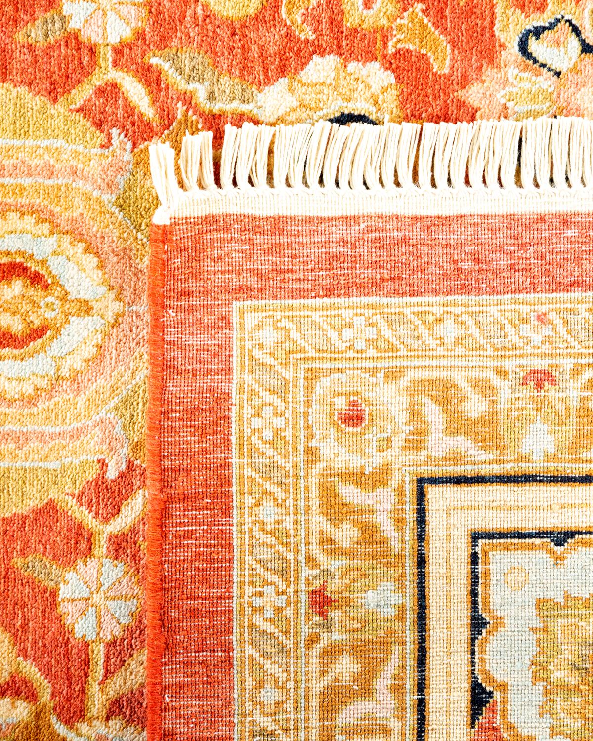 Contemporary One-of-a-kind Hand Knotted Oriental Mogul Orange Area Rug For Sale