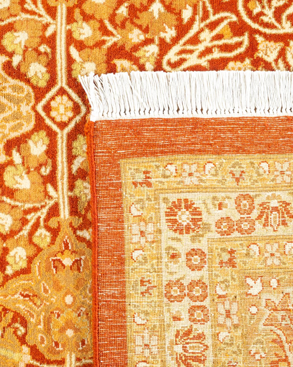 Contemporary One-of-a-kind Hand Knotted Oriental Mogul Orange Area Rug For Sale