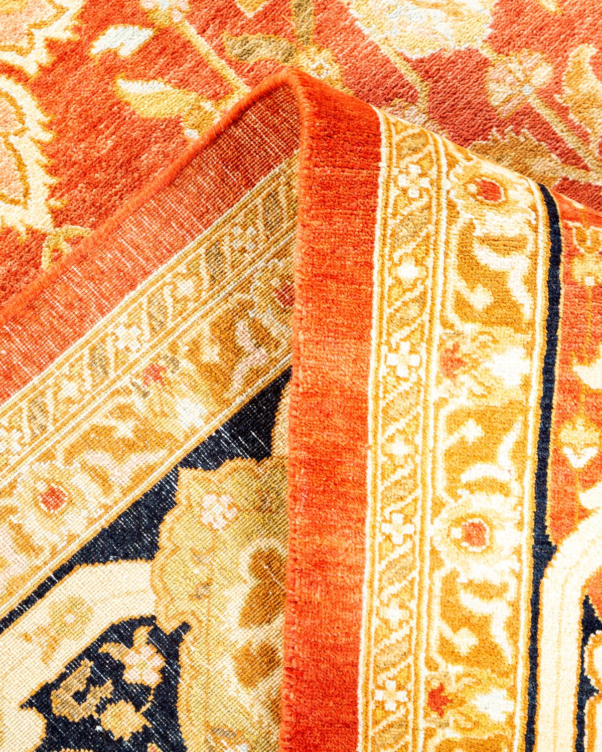 Wool One-of-a-kind Hand Knotted Oriental Mogul Orange Area Rug For Sale