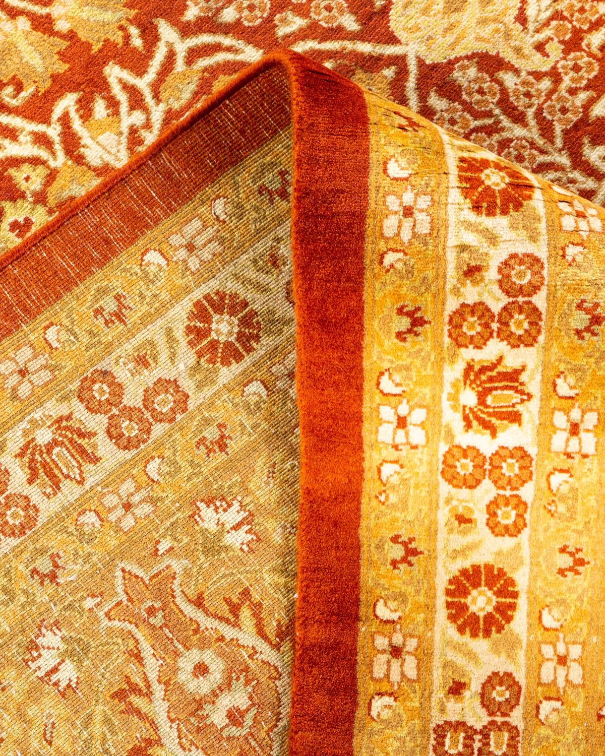 Wool One-of-a-kind Hand Knotted Oriental Mogul Orange Area Rug For Sale