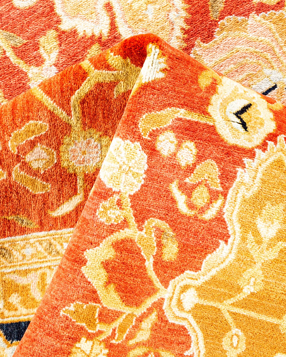 One-of-a-kind Hand Knotted Oriental Mogul Orange Area Rug For Sale 1