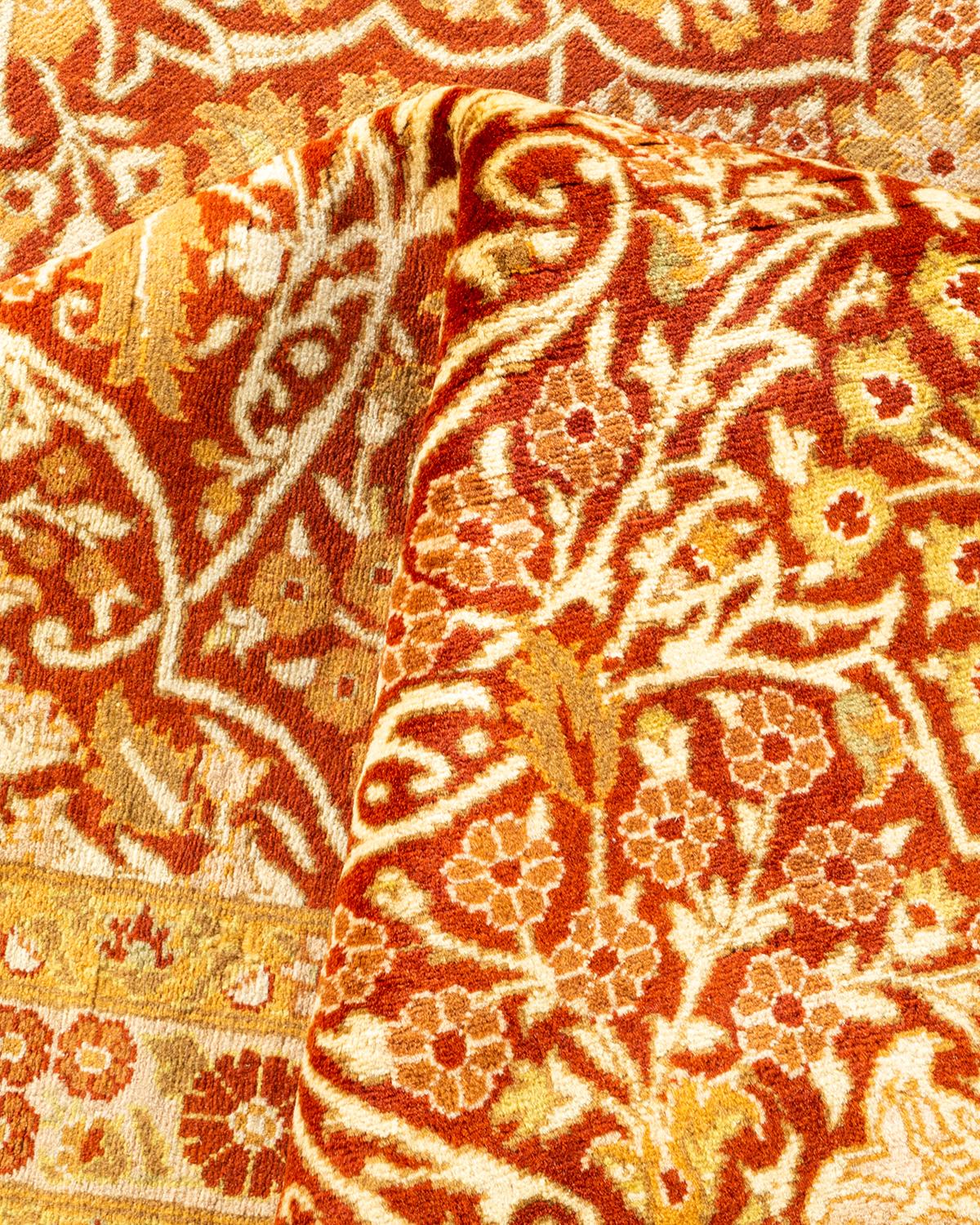 One-of-a-kind Hand Knotted Oriental Mogul Orange Area Rug For Sale 1