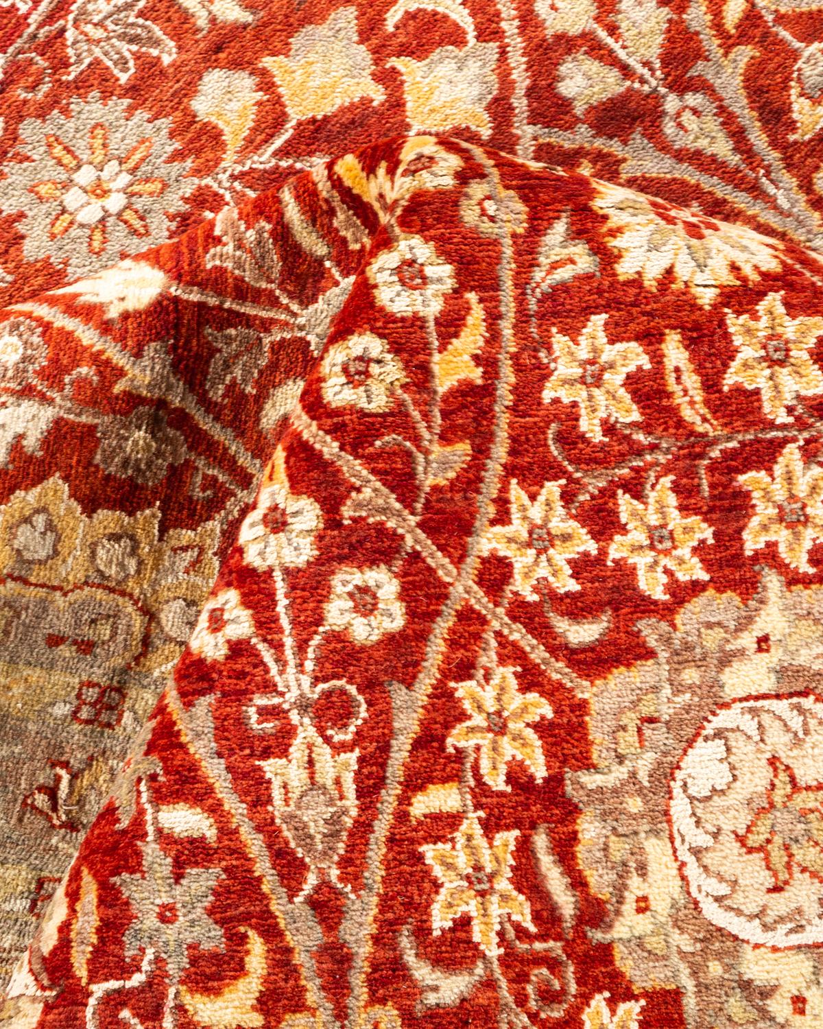 Handgeknüpfter orientalischer Mogul-Teppich in Orange, Unikat im Angebot 1