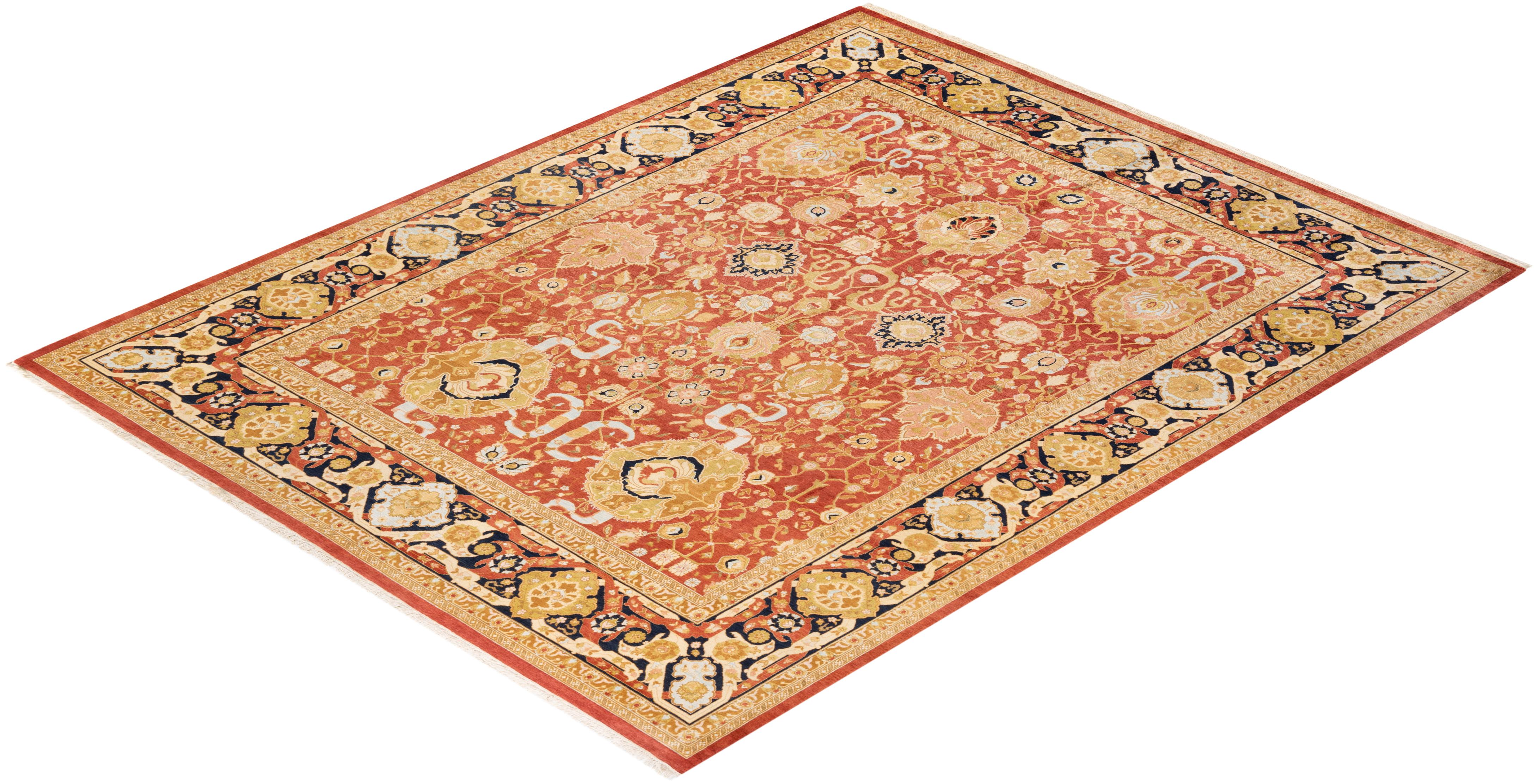One-of-a-kind Hand Knotted Oriental Mogul Orange Area Rug For Sale 2