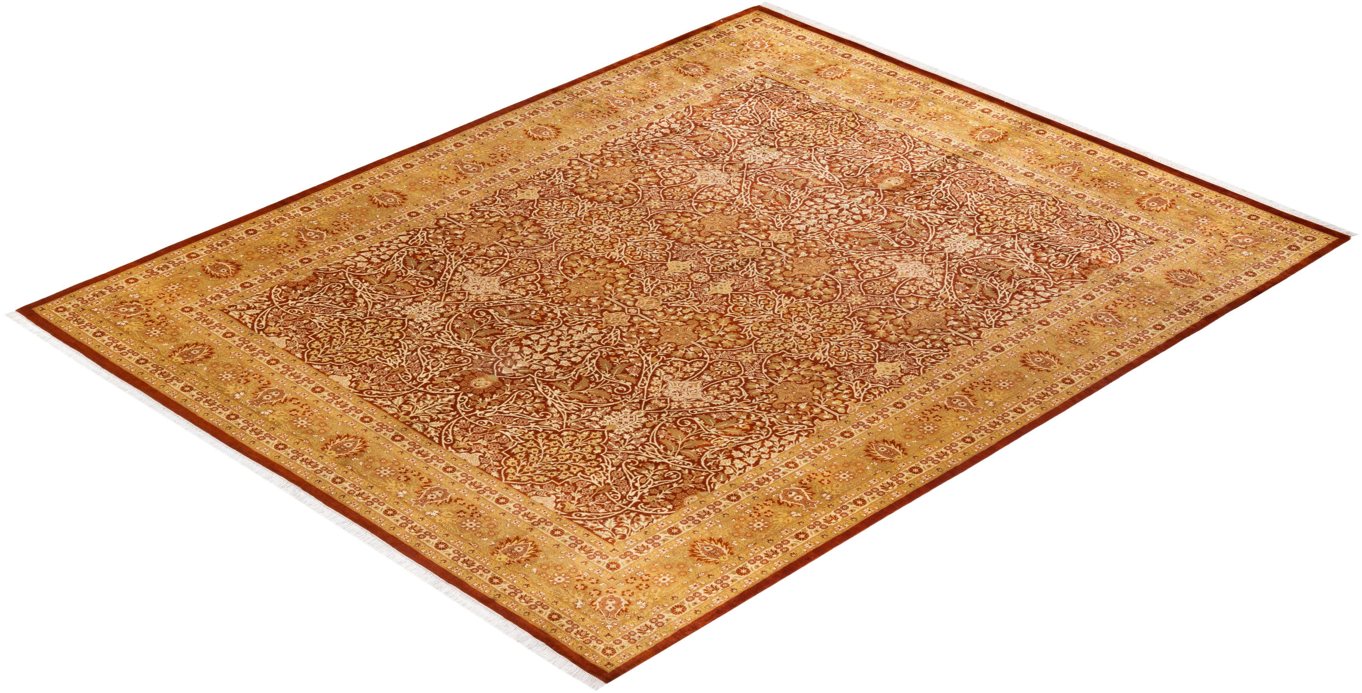 One-of-a-kind Hand Knotted Oriental Mogul Orange Area Rug For Sale 2