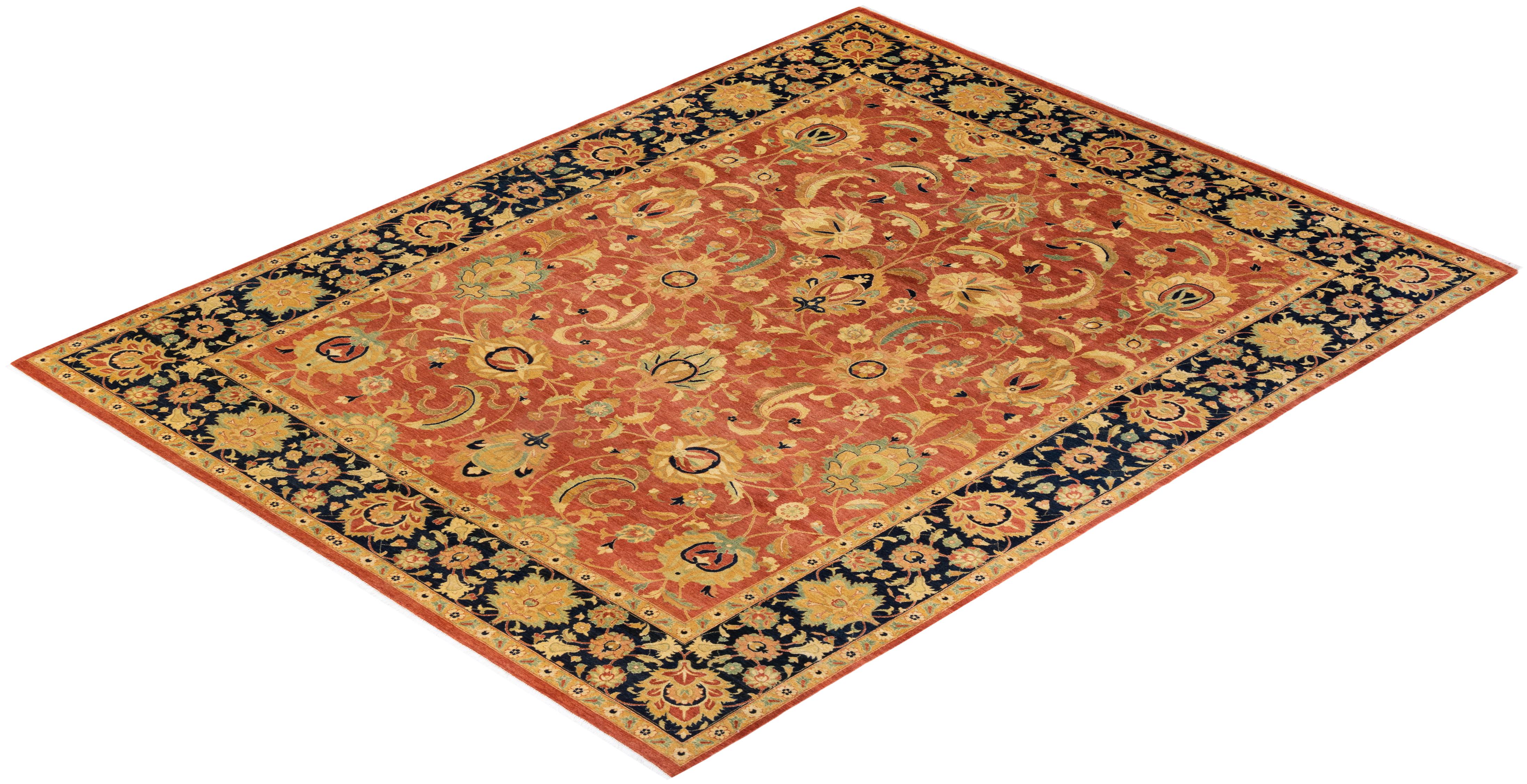 Tappeto d'area arancione Oriental Mogul, unico nel suo genere, annodato a mano in vendita 2
