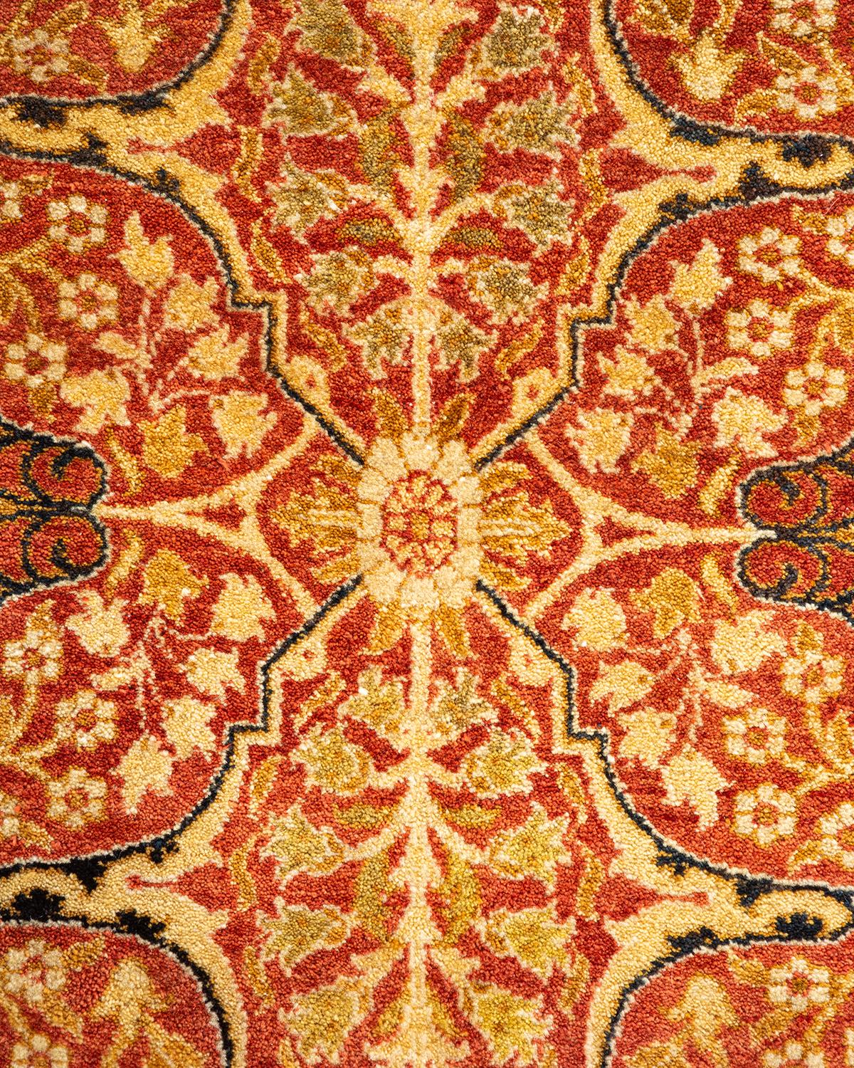 Pakistani One-of-a-Kind Hand Knotted Oriental Mogul Orange Area Rug For Sale