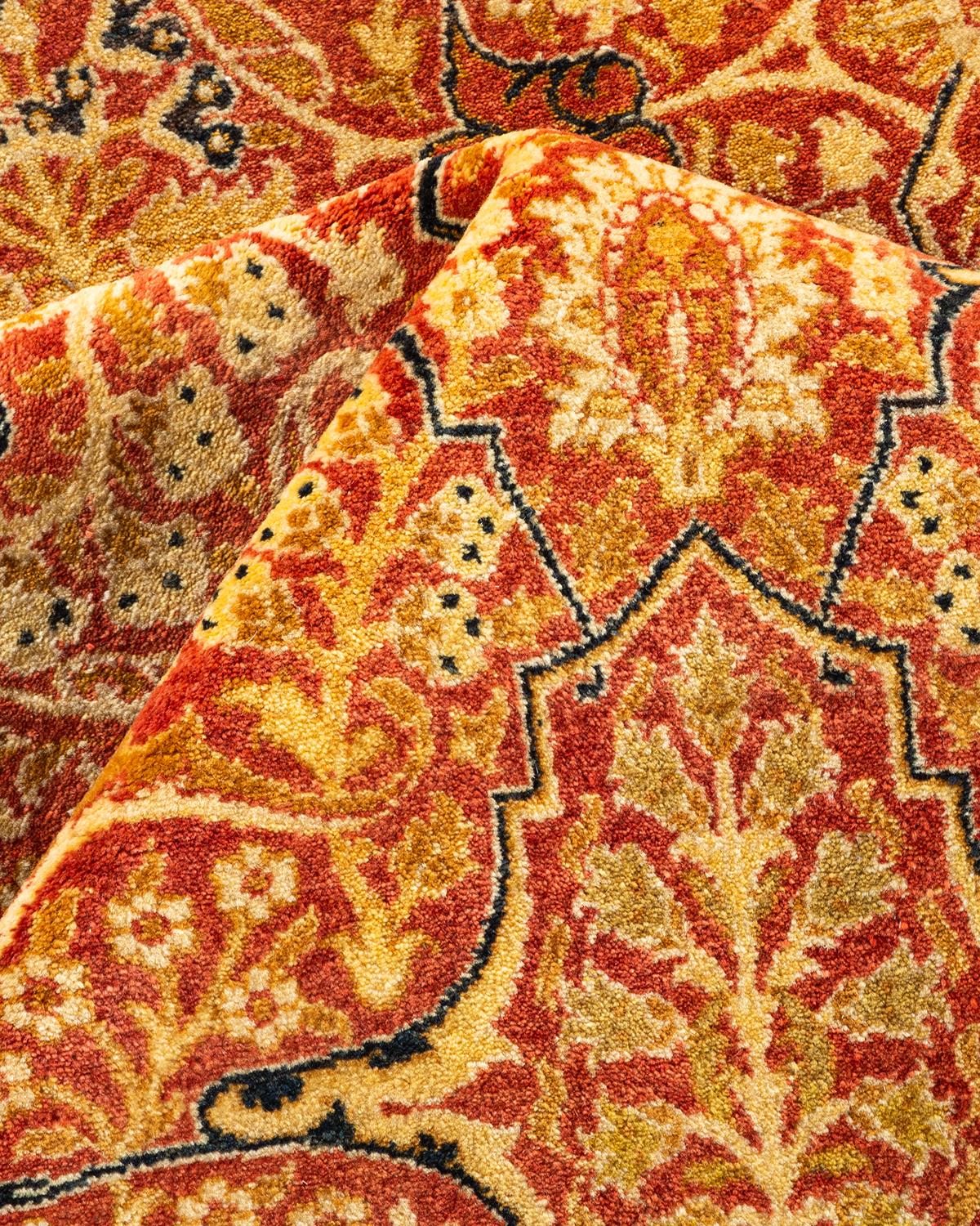 One-of-a-Kind Hand Knotted Oriental Mogul Orange Area Rug For Sale 1