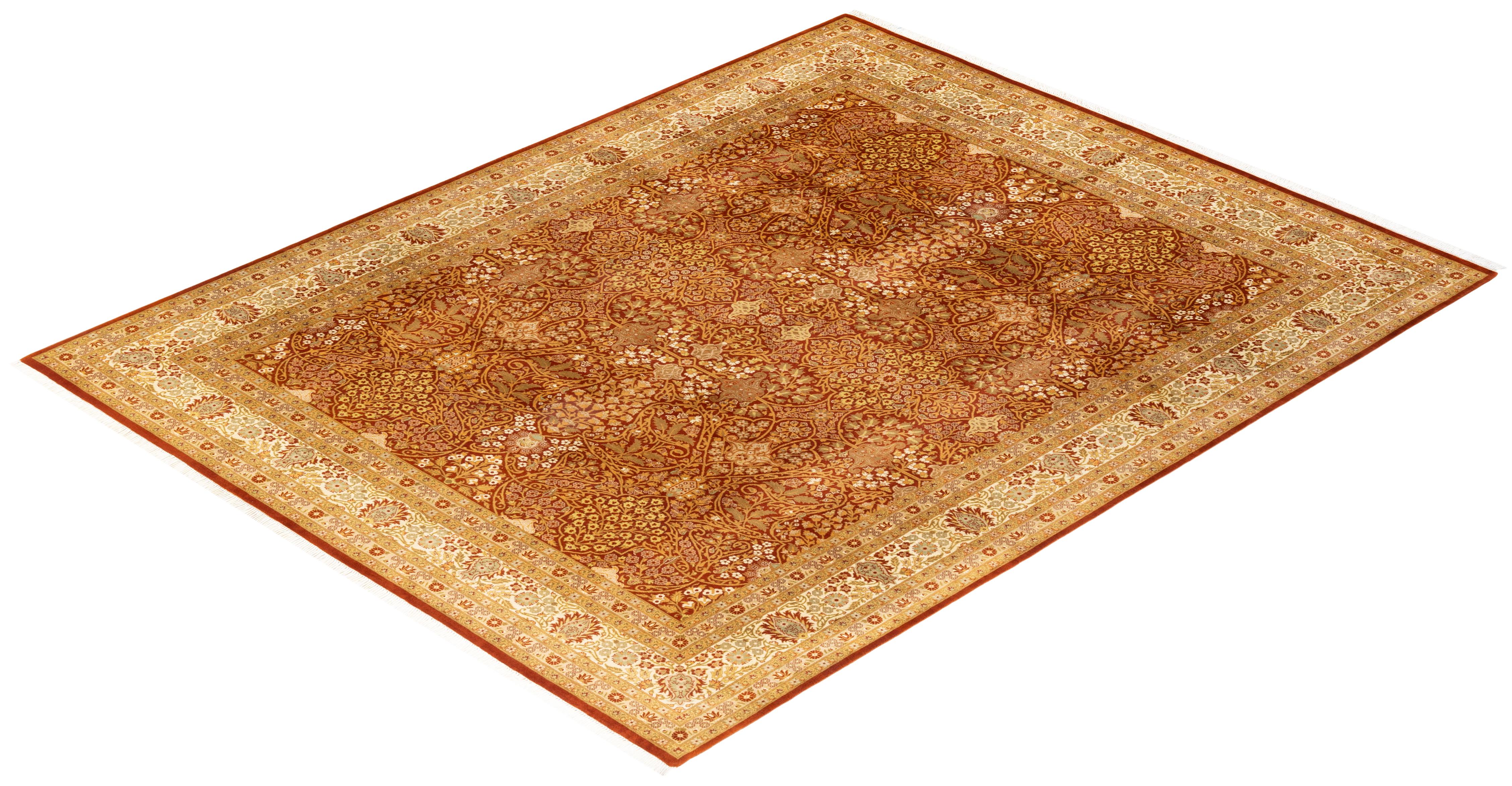 Tapis Oriental Mogul orange noué à la main - Exemplaire unique en vente 2
