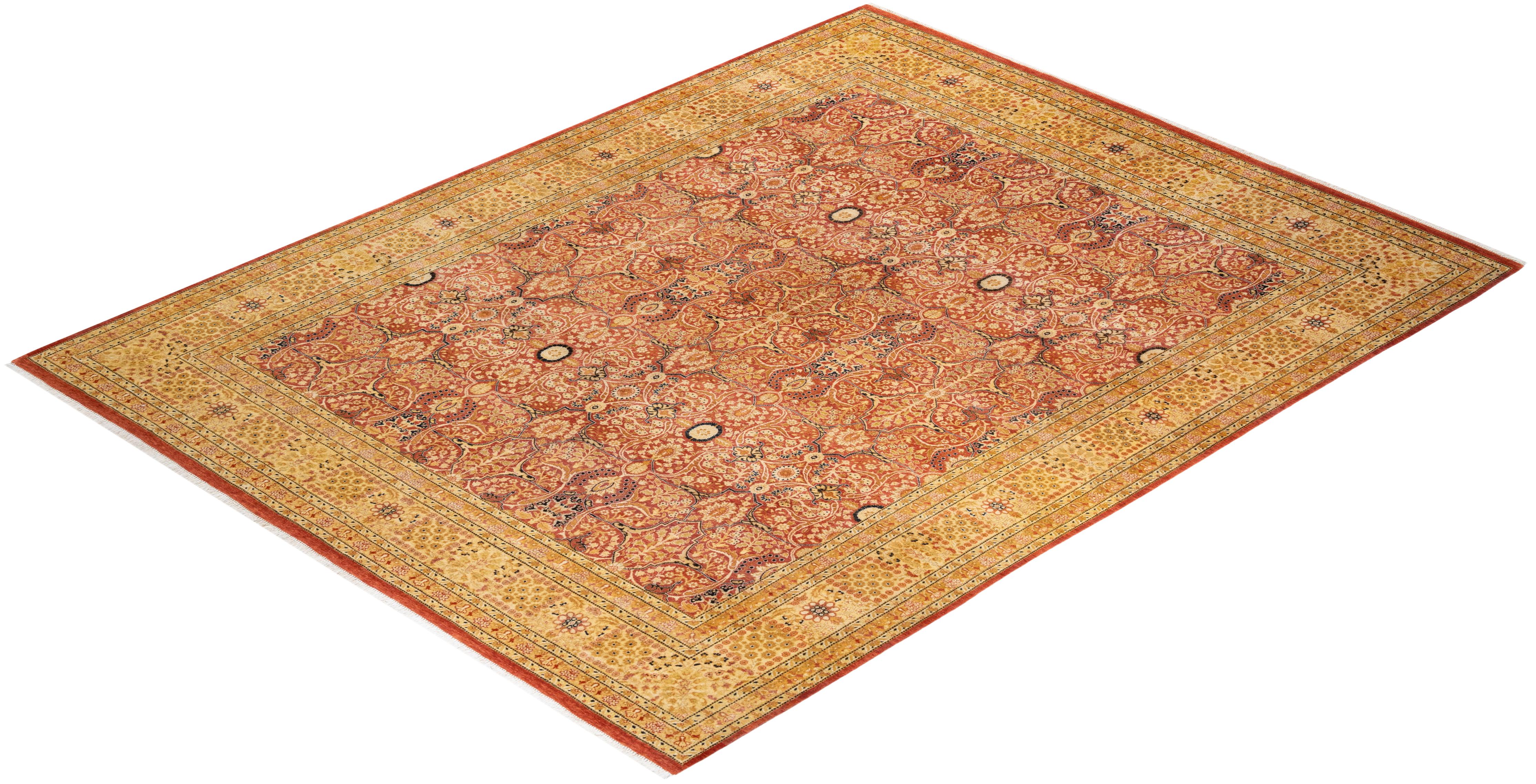 One-of-a-Kind Hand Knotted Oriental Mogul Orange Area Rug For Sale 2