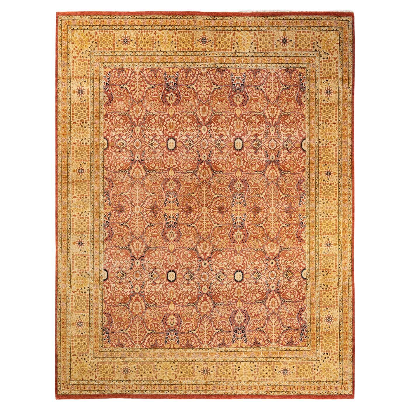 One-of-a-Kind Hand Knotted Oriental Mogul Orange Area Rug For Sale