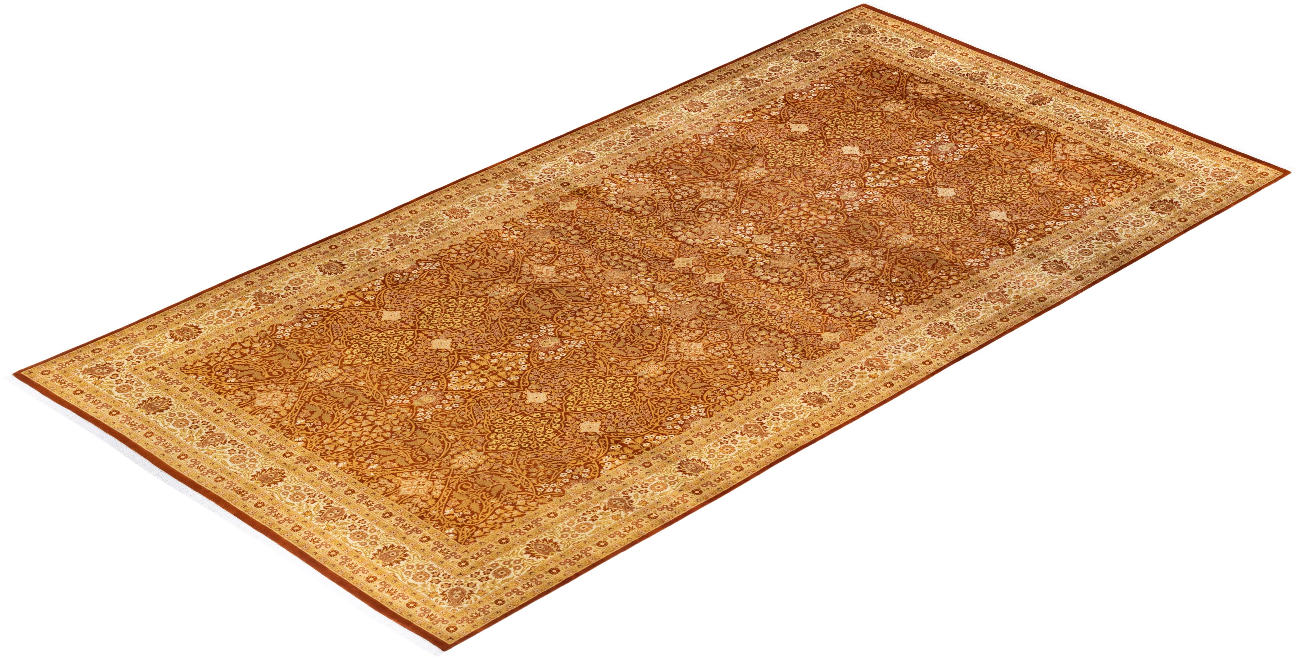 Handgeknüpfter orientalischer Mogul-Teppich in Orange, Unikat im Angebot 2